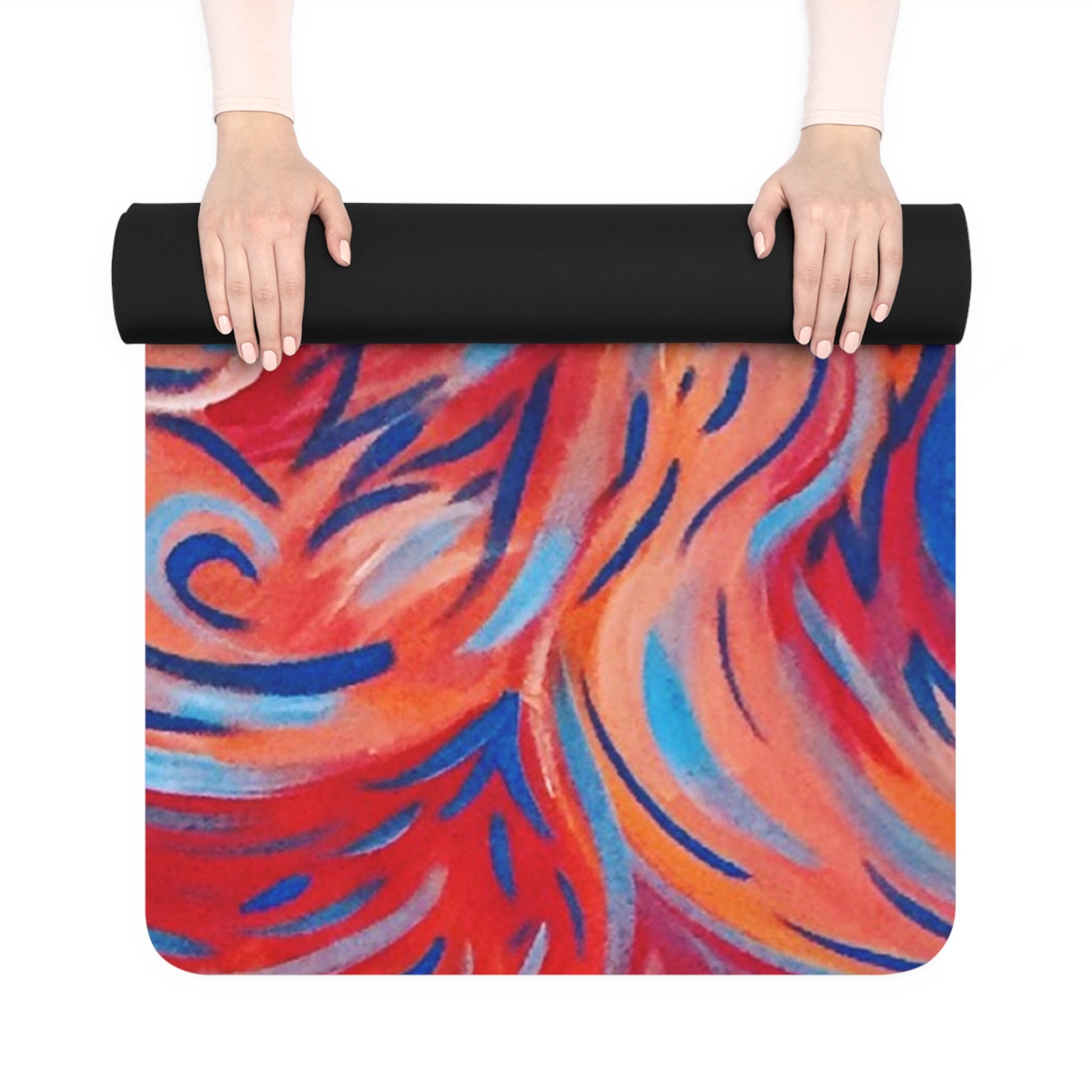 Abstract Flame Swirl - Vibrant Swirl Rubber Yoga Mat — Red & Blue Abstract Flow