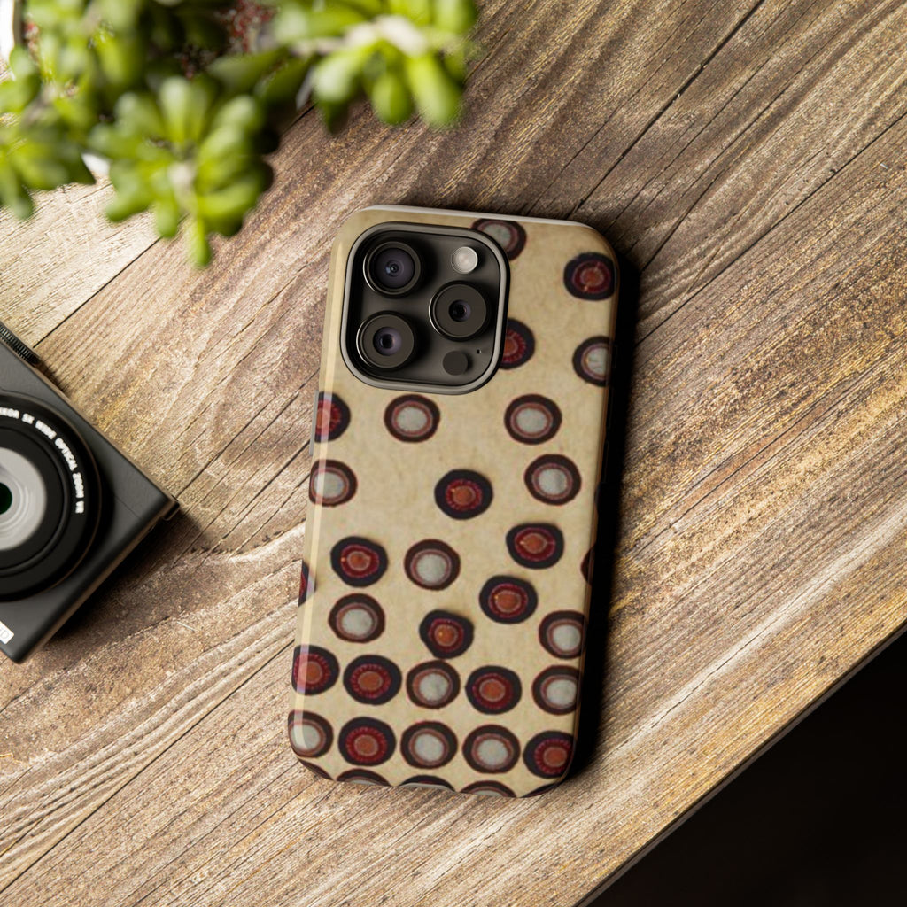 Penny Rug - Retro Dot Pattern Phone Case — Vintage Beige Circles Protective Cover