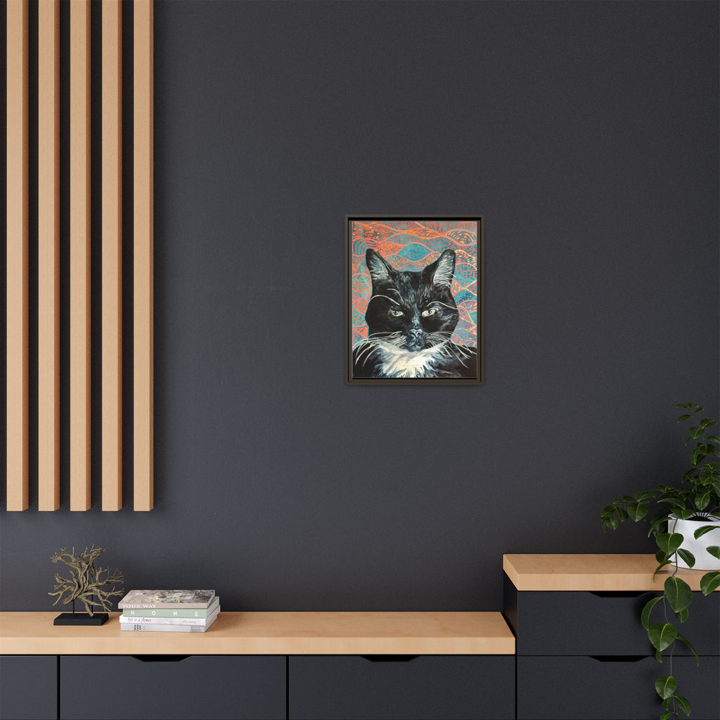 Black Cat Portrait Wall Art_ Framed Matte Canvas Cat Portrait