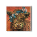 Highland Cow Floral Crown Ceramic Coaster — Rustic Farmhouse Drink Protector