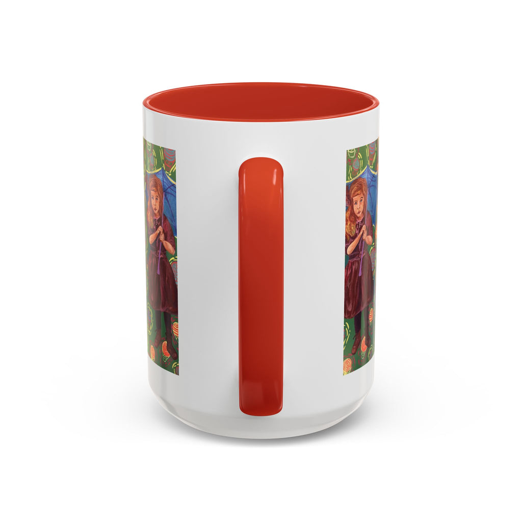 Vintage Girl with Umbrella Accent Coffee Mug — Whimsical Rainy-Day Art Gift (11/15 oz)