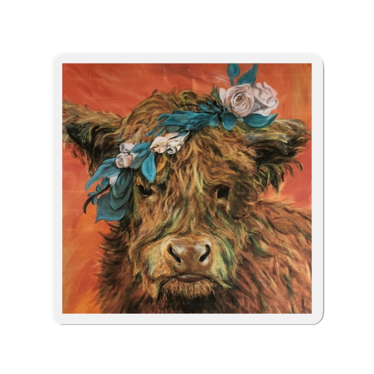 Highland Cow Floral Crown Die-Cut Magnet
