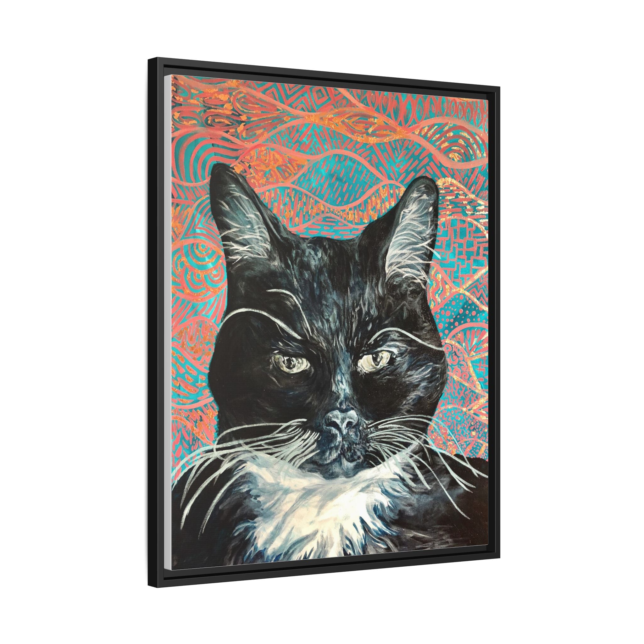 Black Cat Portrait Wall Art_ Framed Matte Canvas Cat Portrait