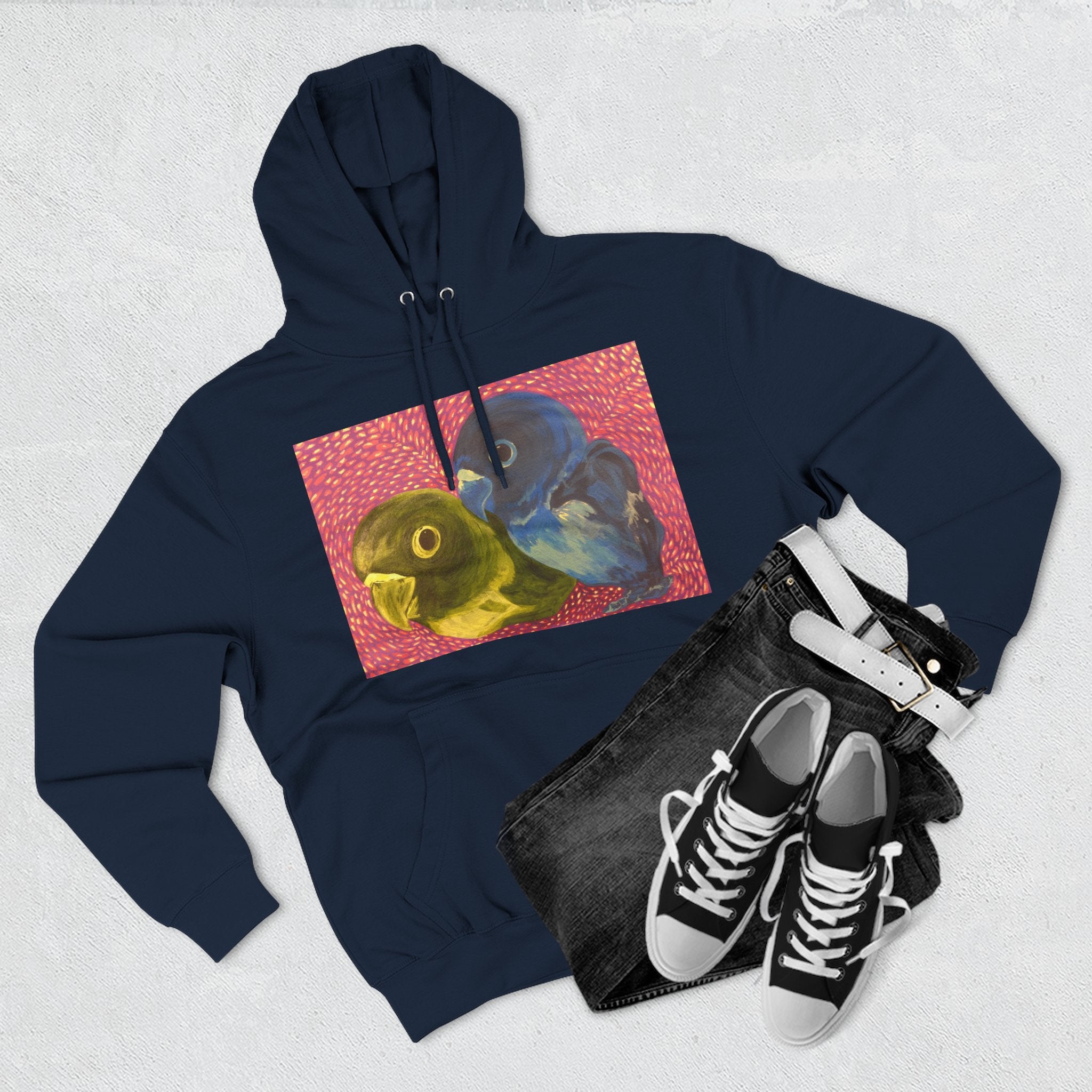 Parakeet Pop Art Hoodie — Colorful Budgie Bird Print Fleece Pullover