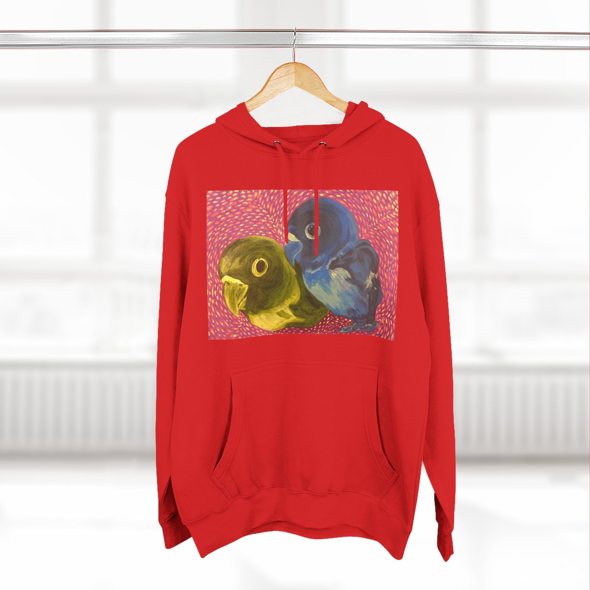 Parakeet Pop Art Hoodie — Colorful Budgie Bird Print Fleece Pullover