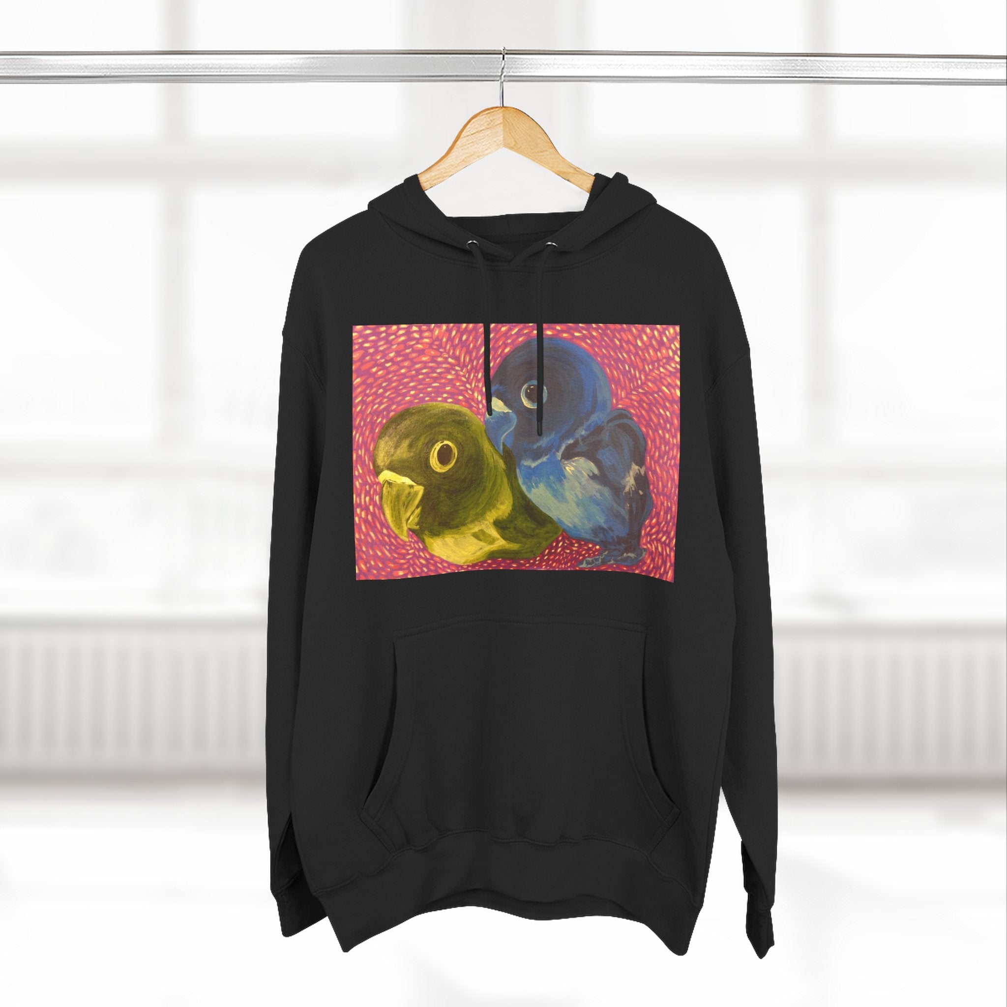 Parakeet Pop Art Hoodie — Colorful Budgie Bird Print Fleece Pullover