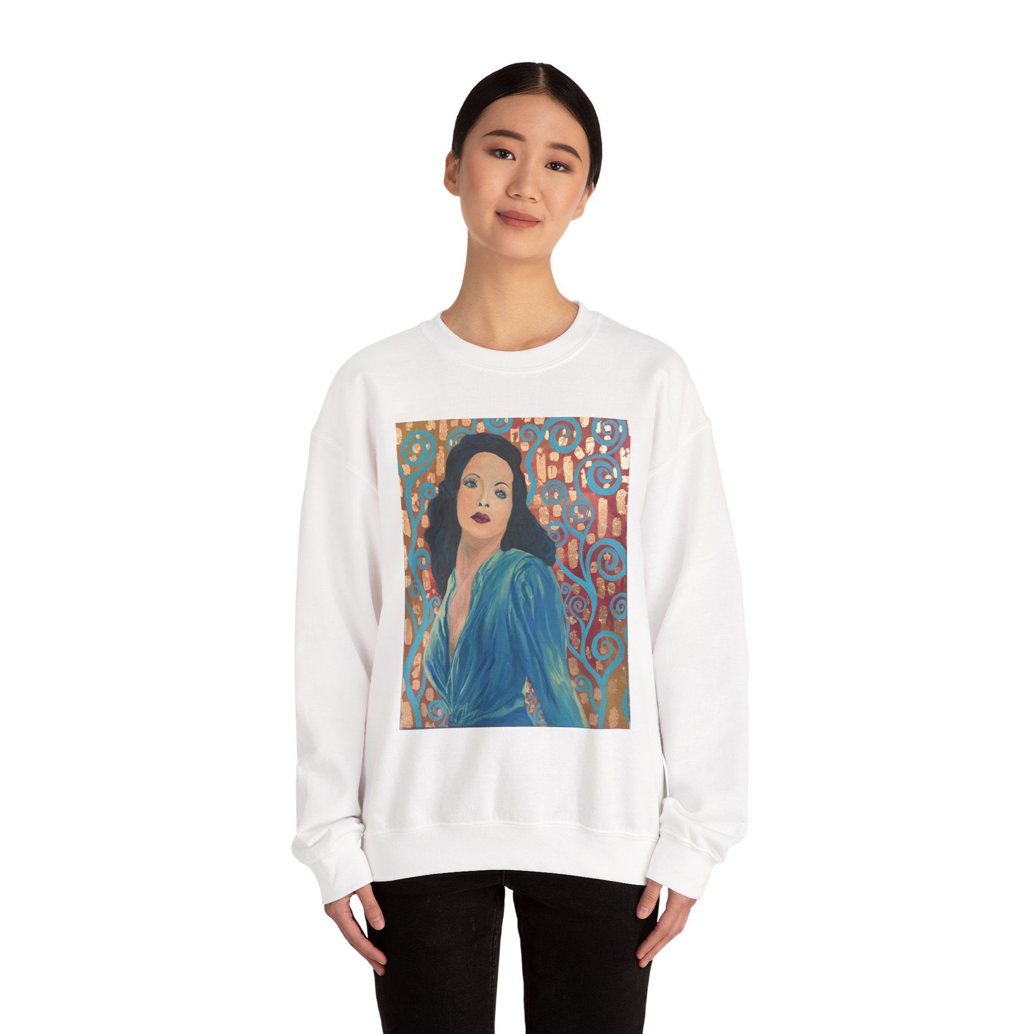 Gene Tierney Portrait Adult Sweatshirt — Painted Pop-Art Vintage Actress Crewneck