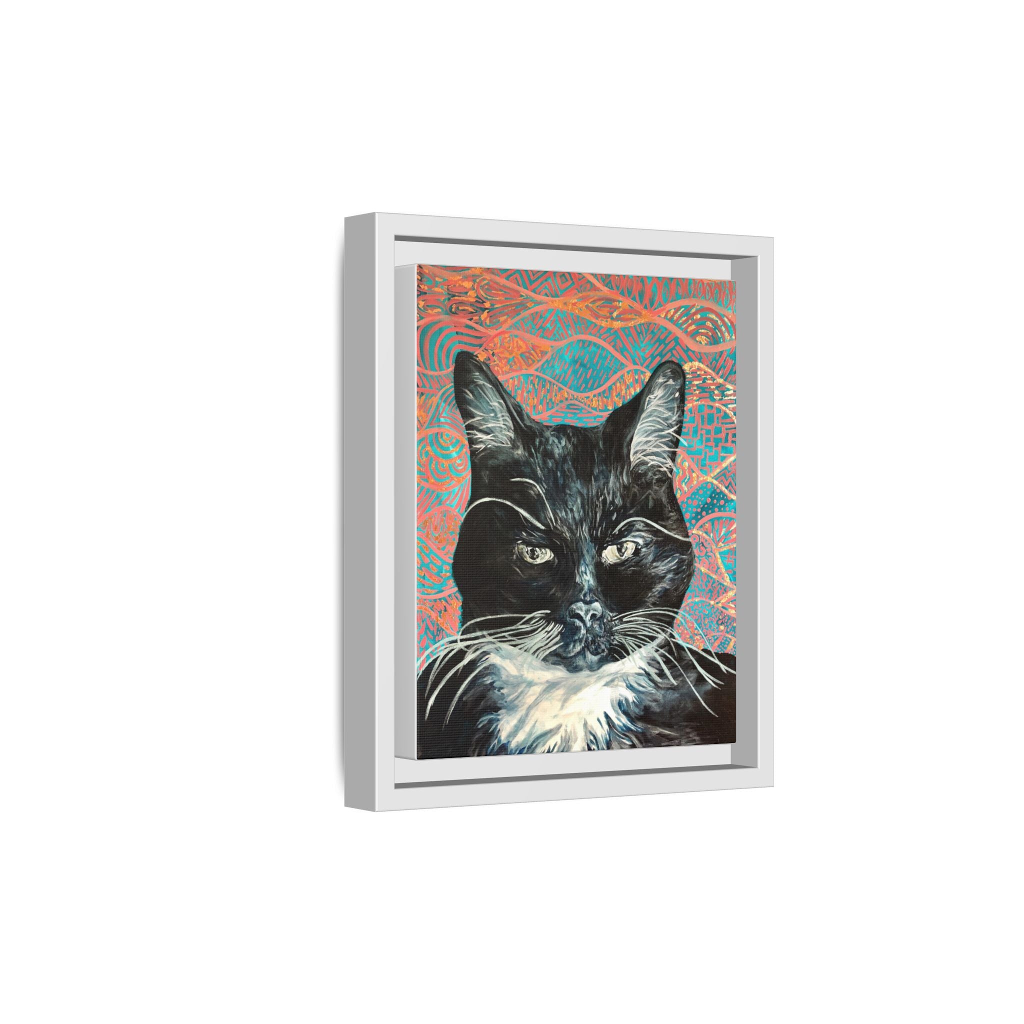 Black Cat Portrait Wall Art_ Framed Matte Canvas Cat Portrait