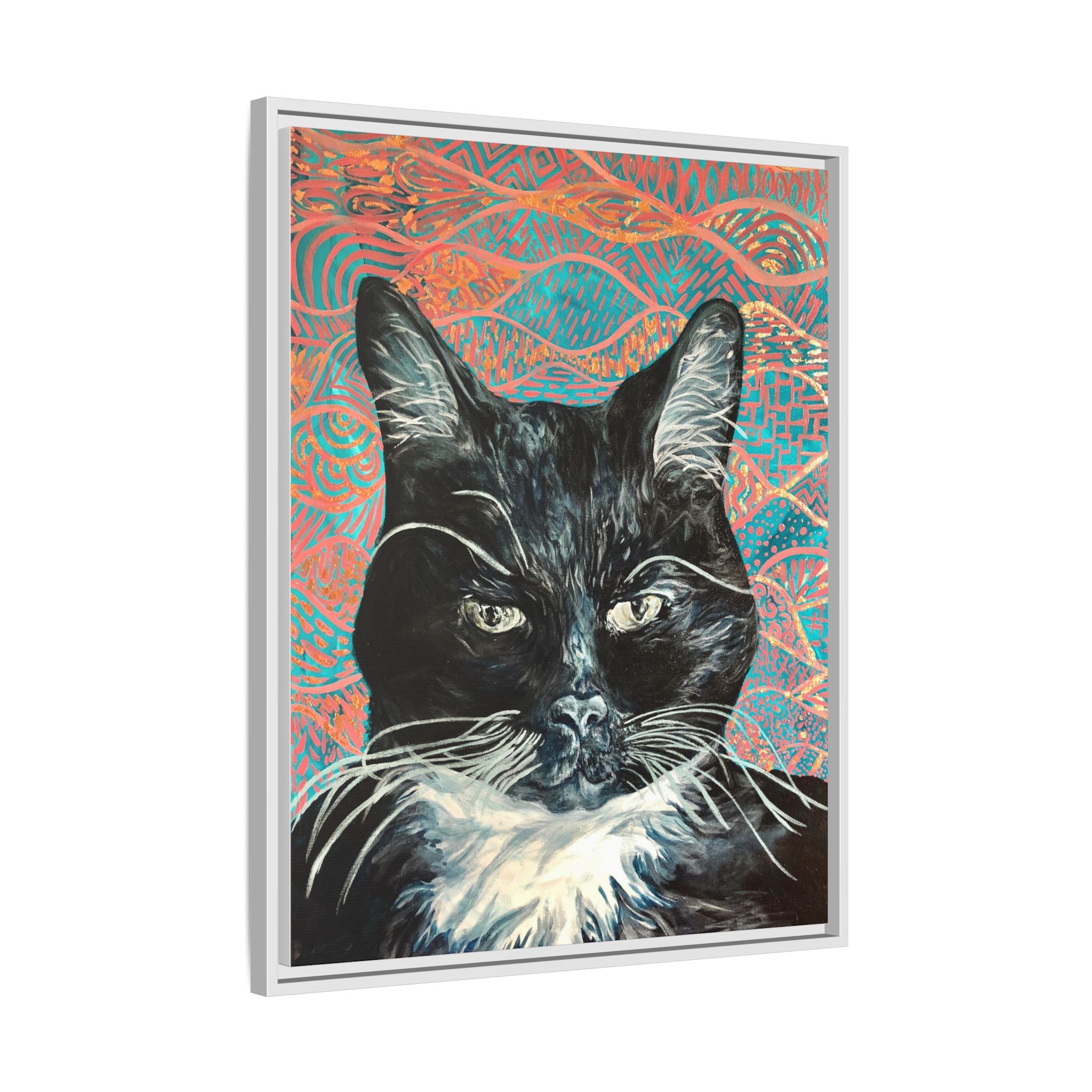 Black Cat Portrait Wall Art_ Framed Matte Canvas Cat Portrait