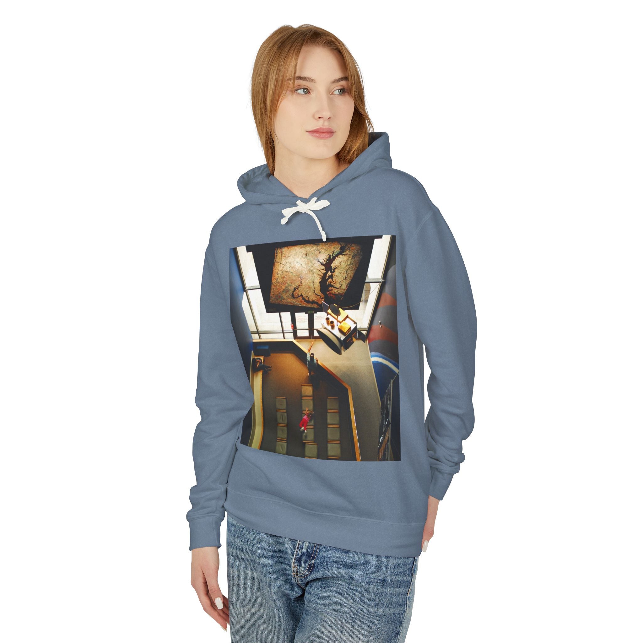 Air and Space - Surreal Stairwell Photo Hoodie — Vintage Elevator Art Pullover