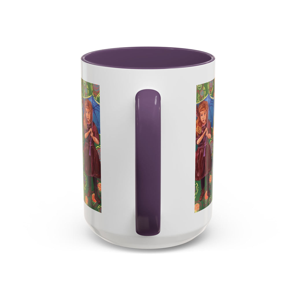 Vintage Girl with Umbrella Accent Coffee Mug — Whimsical Rainy-Day Art Gift (11/15 oz)