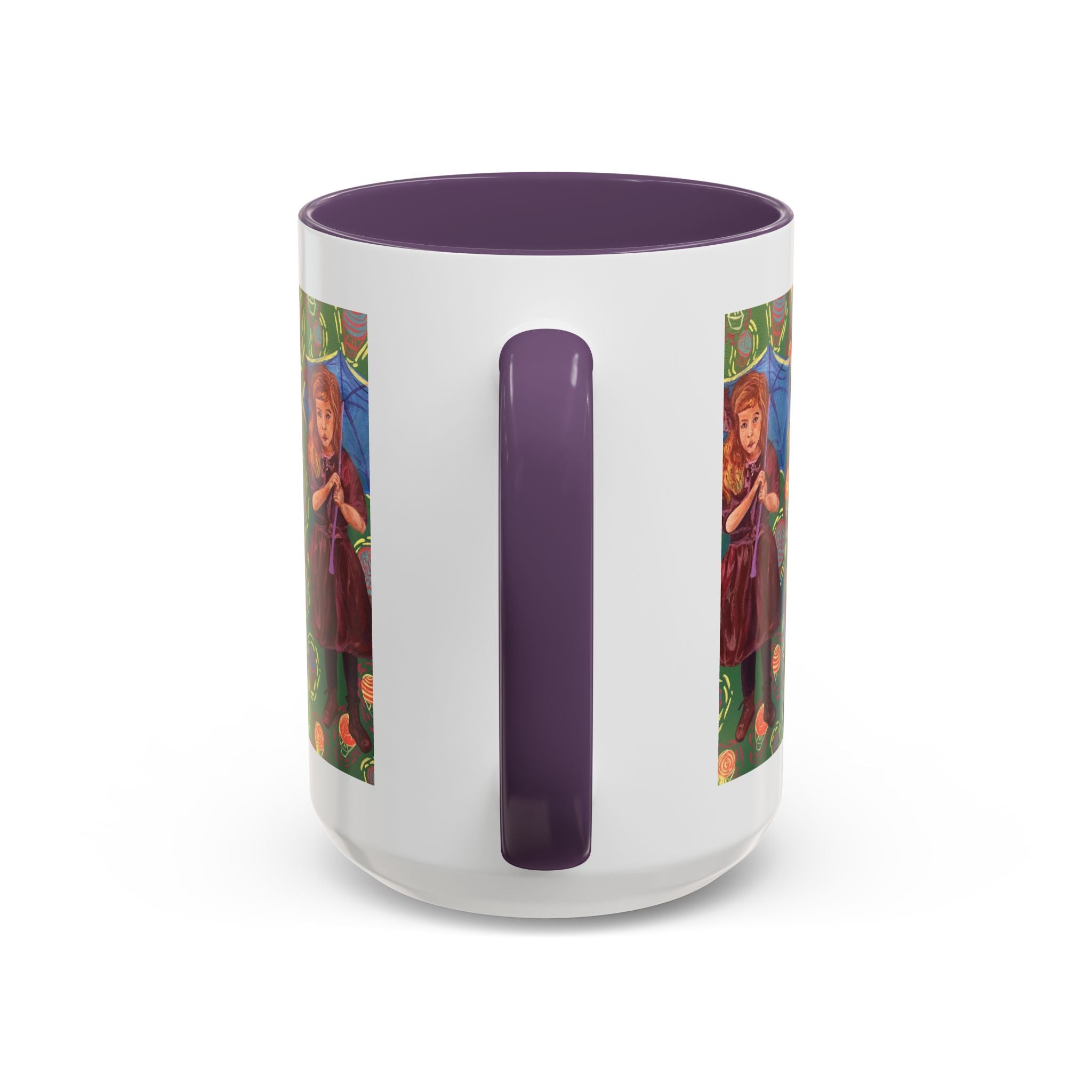 Vintage Girl with Umbrella Accent Coffee Mug — Whimsical Rainy-Day Art Gift (11/15 oz)