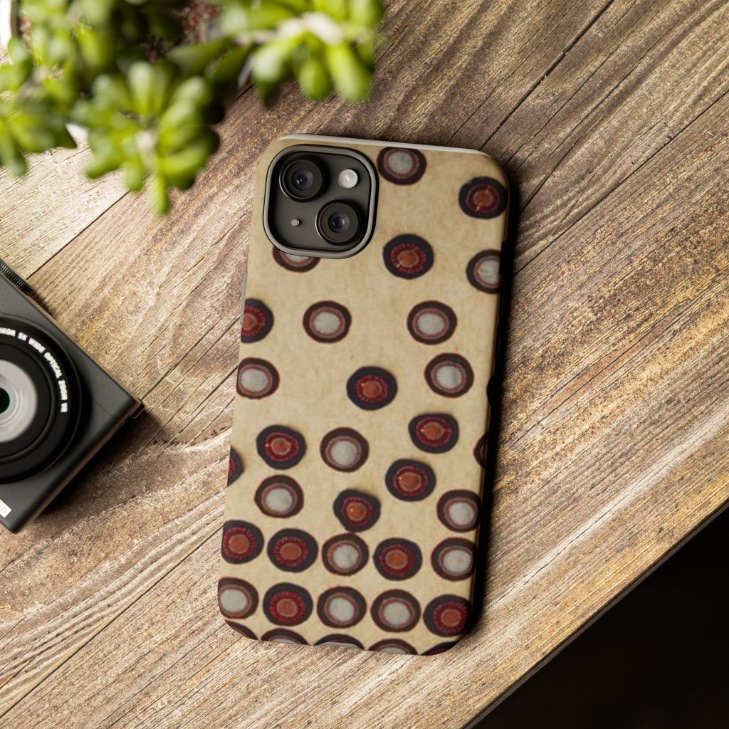 Penny Rug - Retro Dot Pattern Phone Case — Vintage Beige Circles Protective Cover