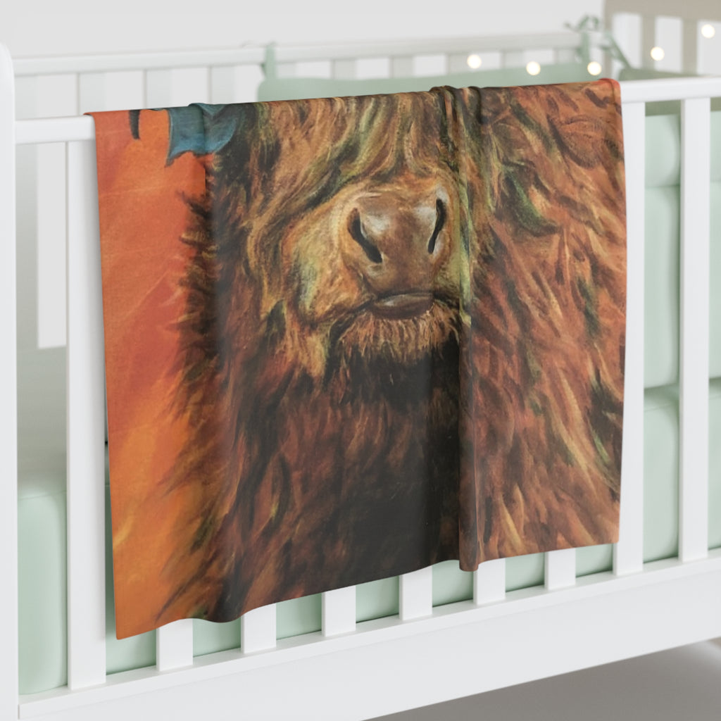 Highland Cow Portrait Baby Swaddle Blanket — Vibrant Highland Calf Nursery Wrap