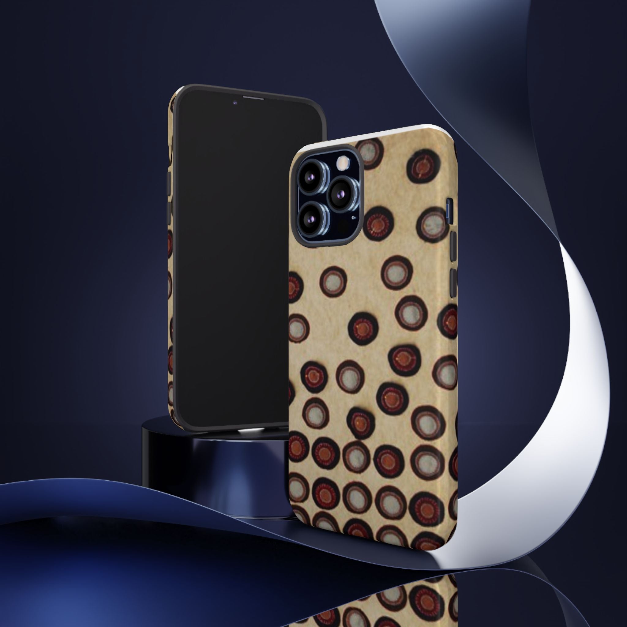 Penny Rug - Retro Dot Pattern Phone Case — Vintage Beige Circles Protective Cover