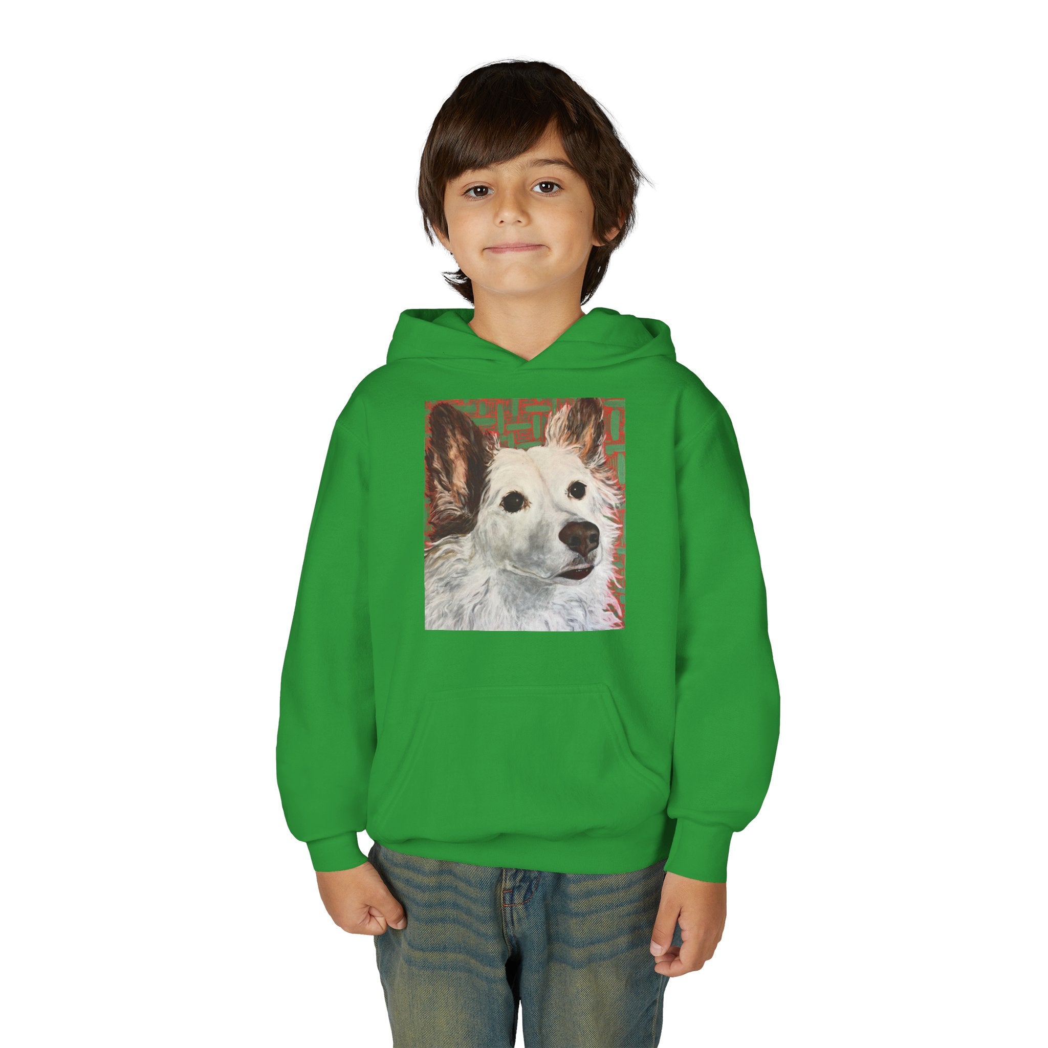 White Dog Portrait Hoodie —  Pullover for Kids