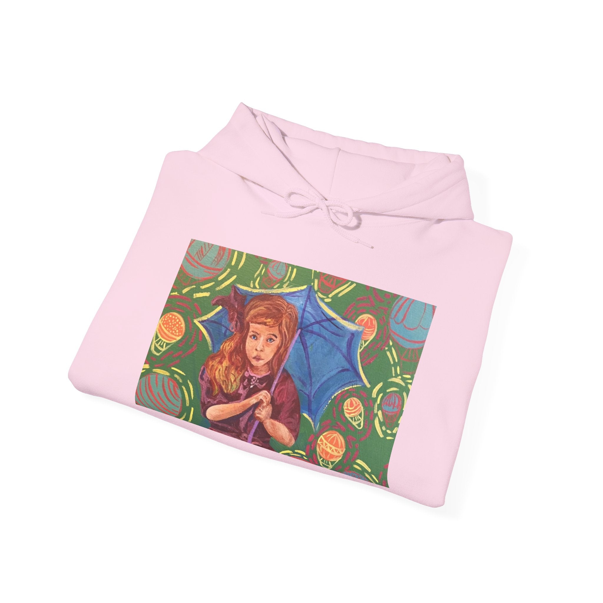 Vintage Girl with Umbrella Graphic Sweatshirt - Kids' Rainy Day Illustration Hoodie