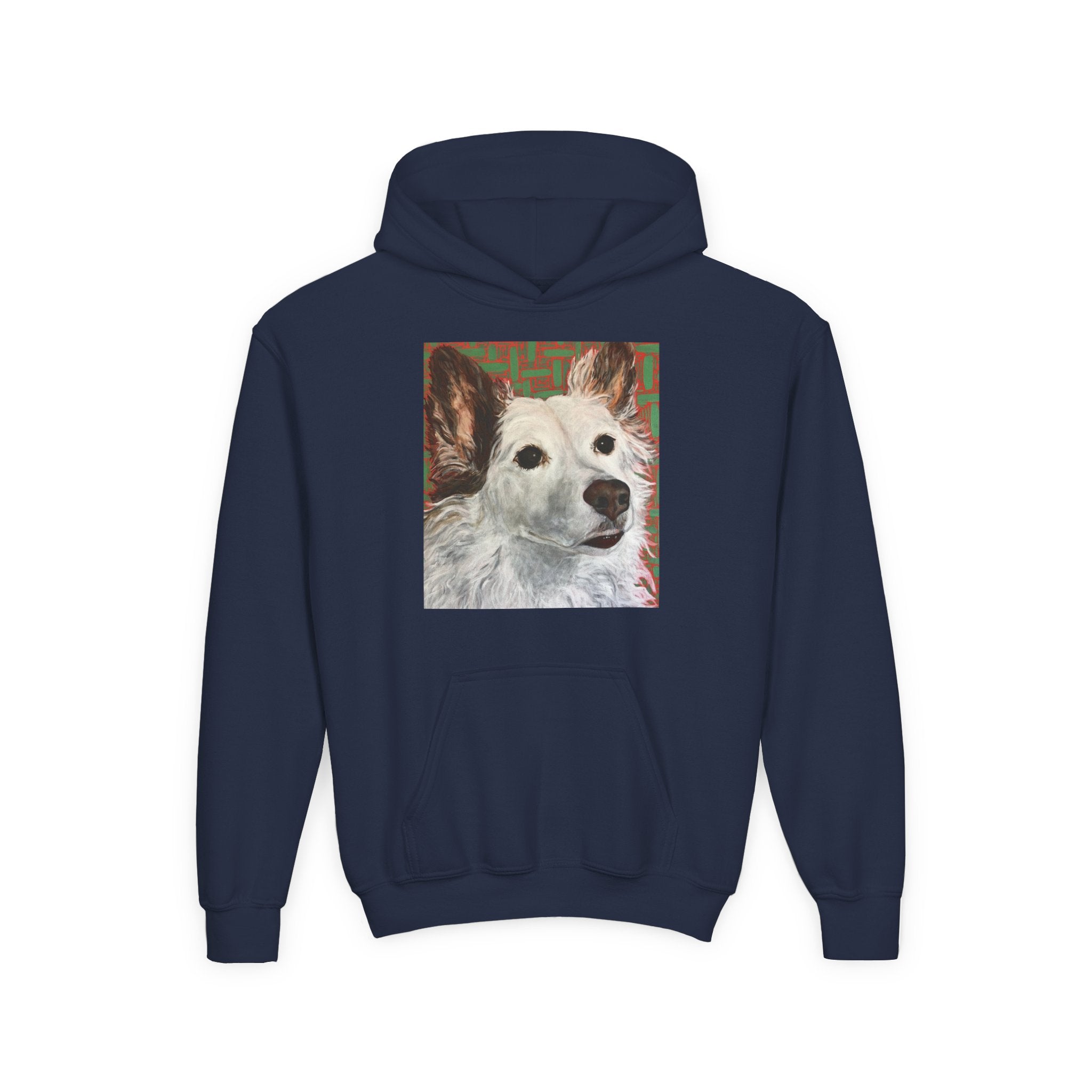White Dog Portrait Hoodie —  Pullover for Kids