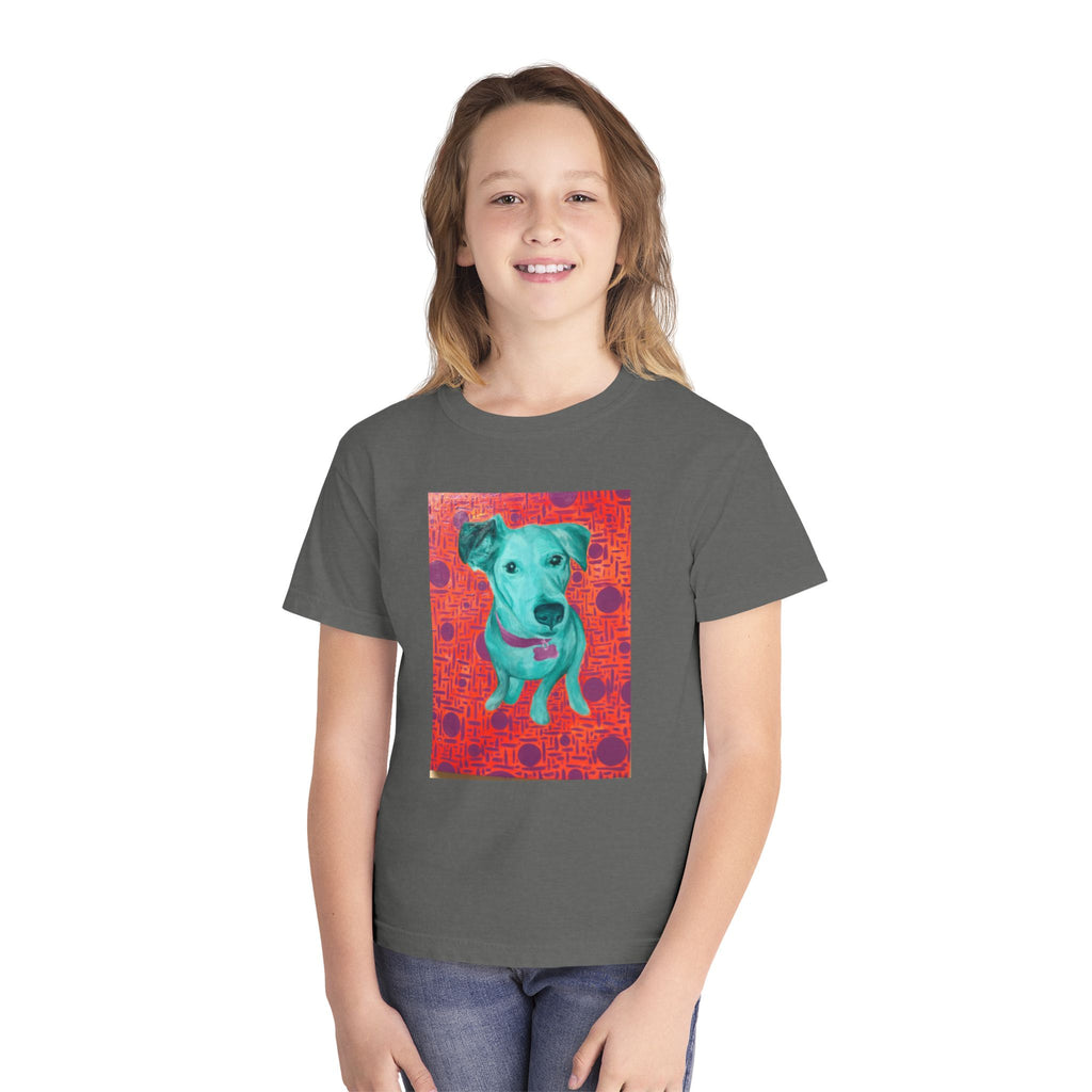 White Dog - Youth Tee — Colorful Pop-Art Puppy Graphic Kids T-Shirt