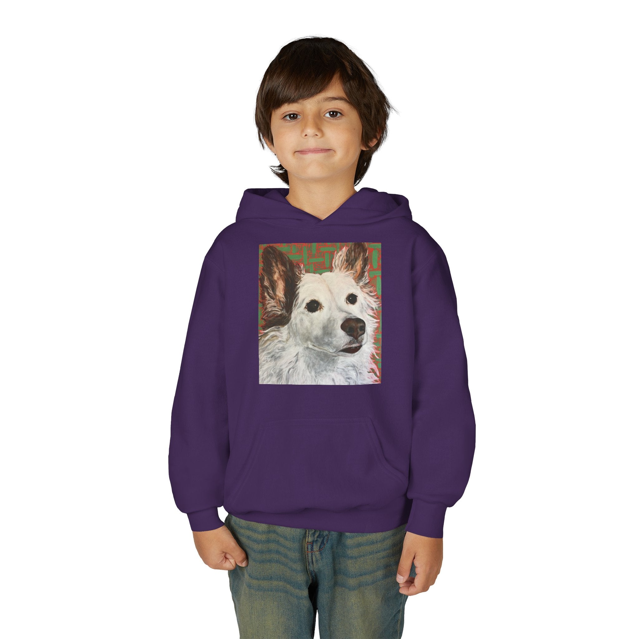 White Dog Portrait Hoodie —  Pullover for Kids