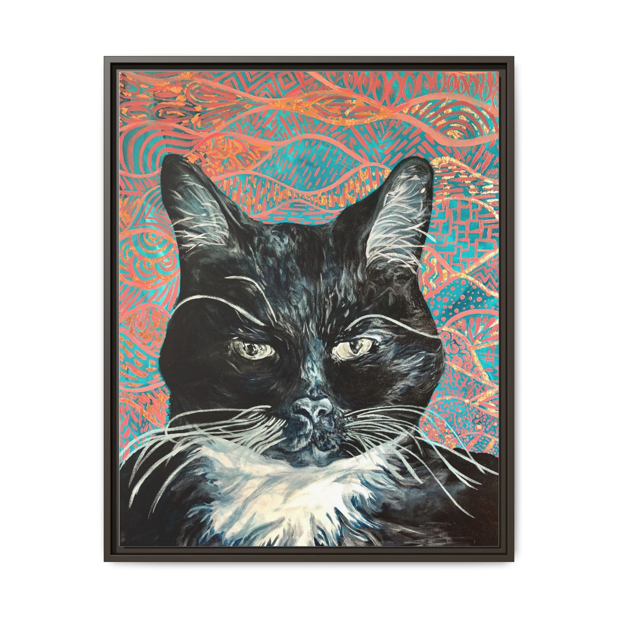 Black Cat Portrait Wall Art_ Framed Matte Canvas Cat Portrait