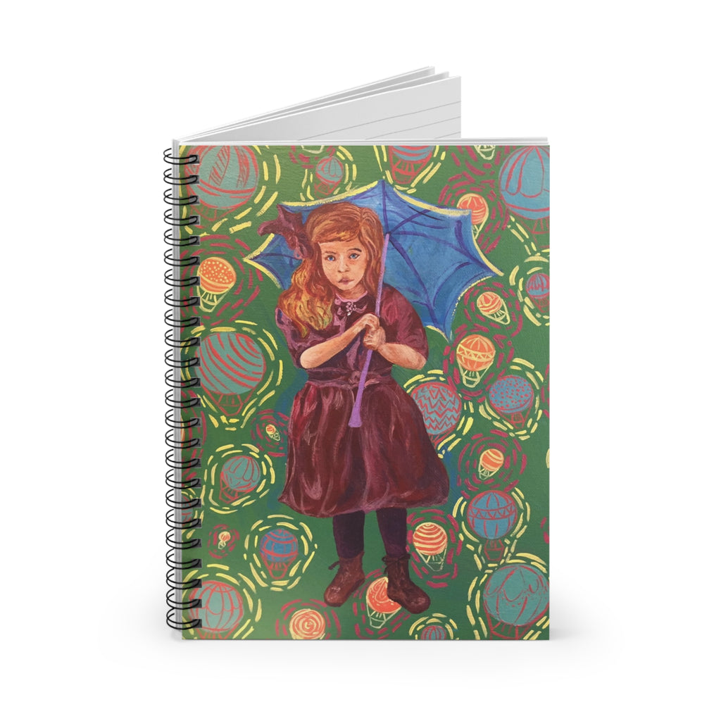 Vintage Girl with Blue Umbrella Spiral Notebook — Artistic Ruled Journal