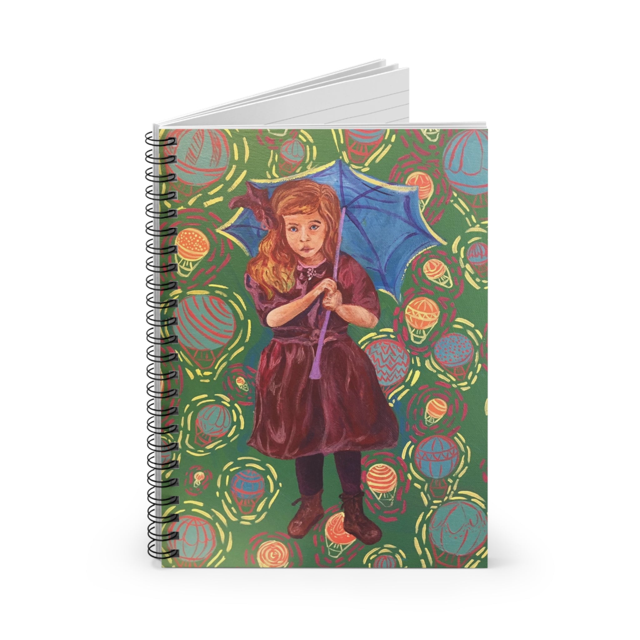 Vintage Girl with Blue Umbrella Spiral Notebook — Artistic Ruled Journal
