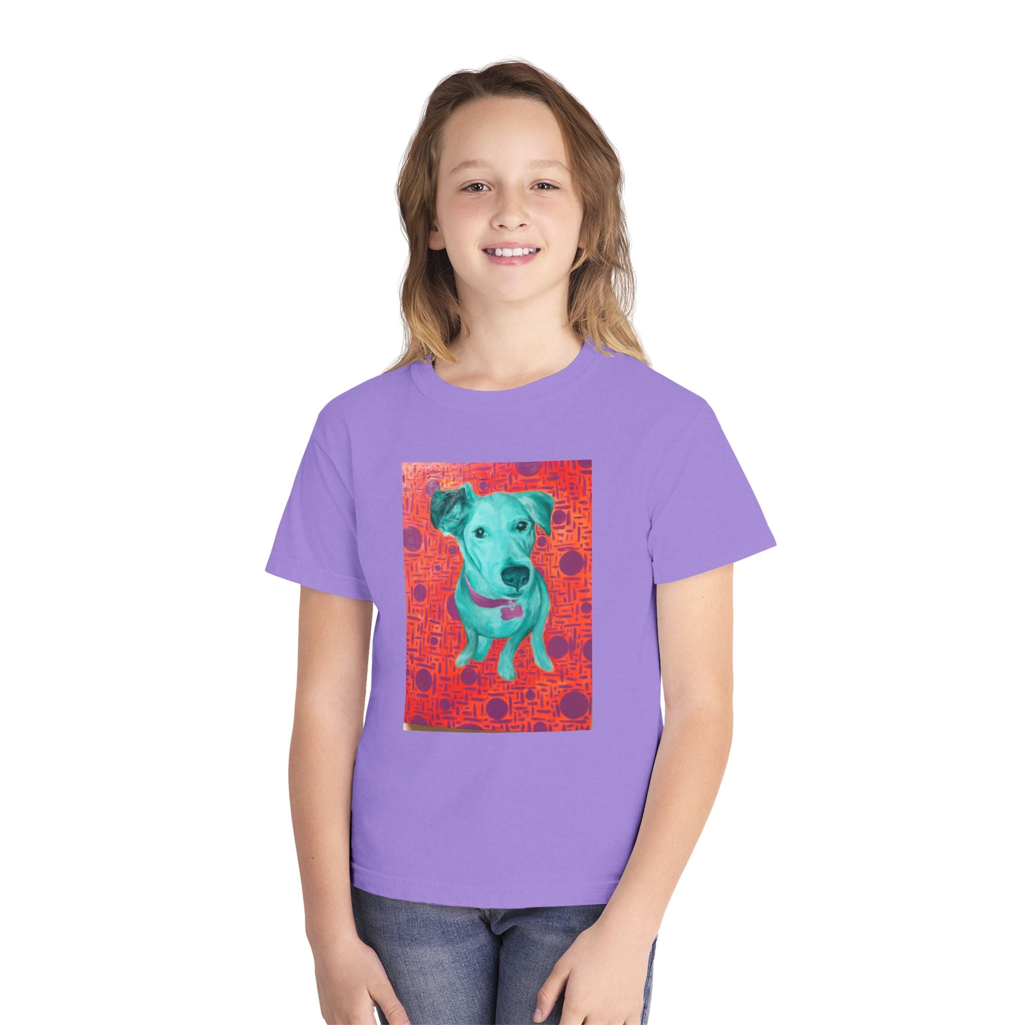 White Dog - Youth Tee — Colorful Pop-Art Puppy Graphic Kids T-Shirt