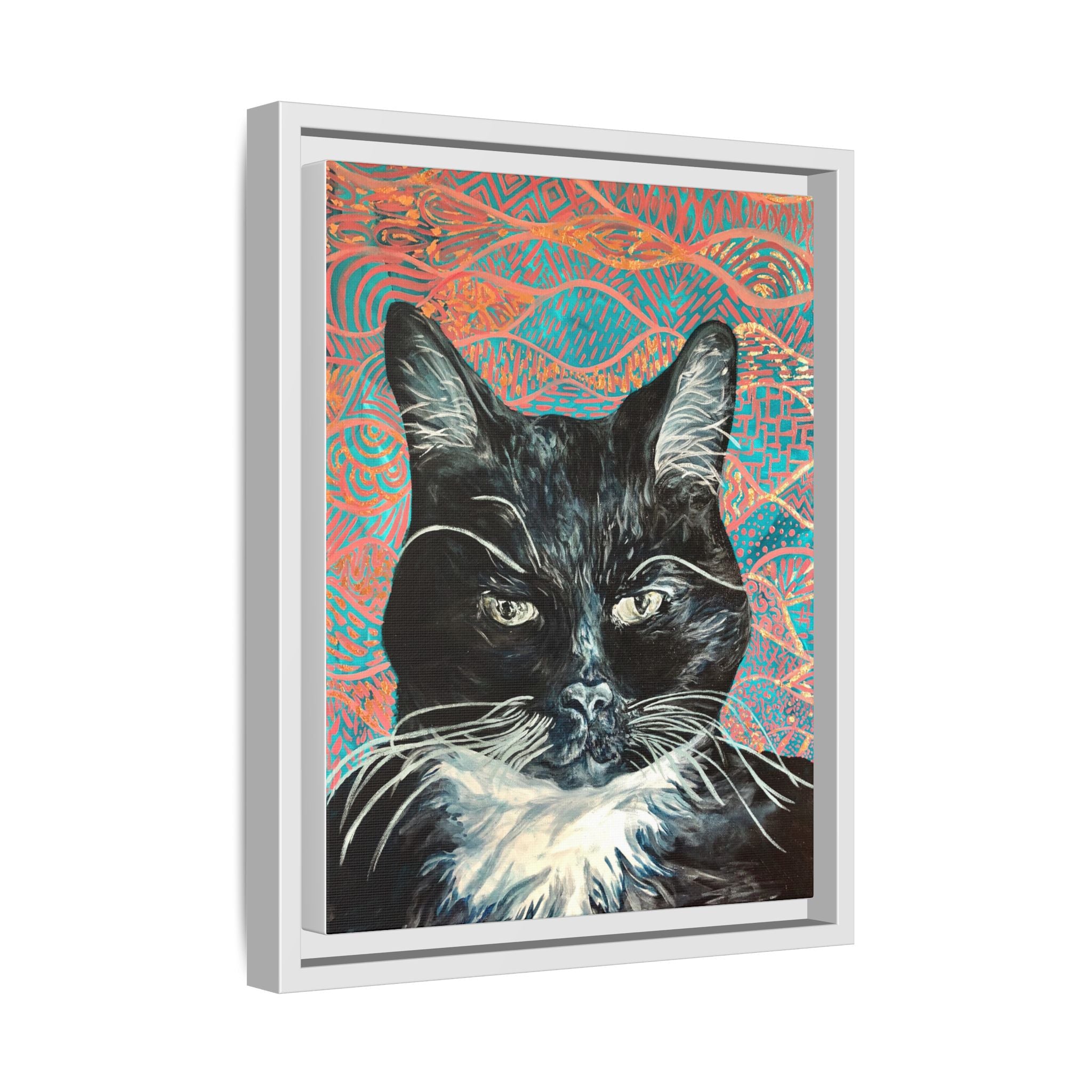 Black Cat Portrait Wall Art_ Framed Matte Canvas Cat Portrait