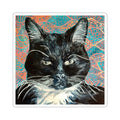 Black Cat Portrait Kiss-Cut Sticker — Patterned Background