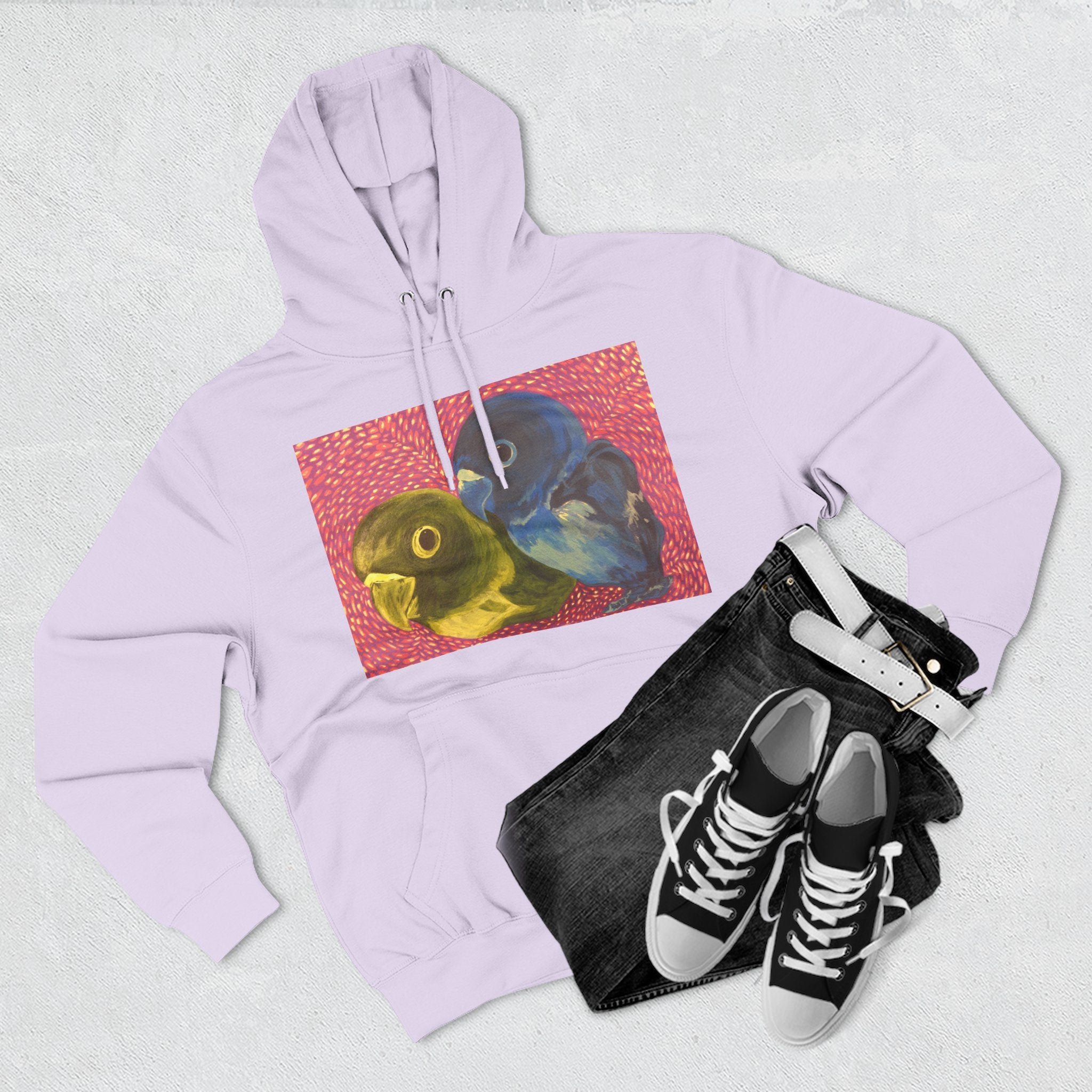 Parakeet Pop Art Hoodie — Colorful Budgie Bird Print Fleece Pullover