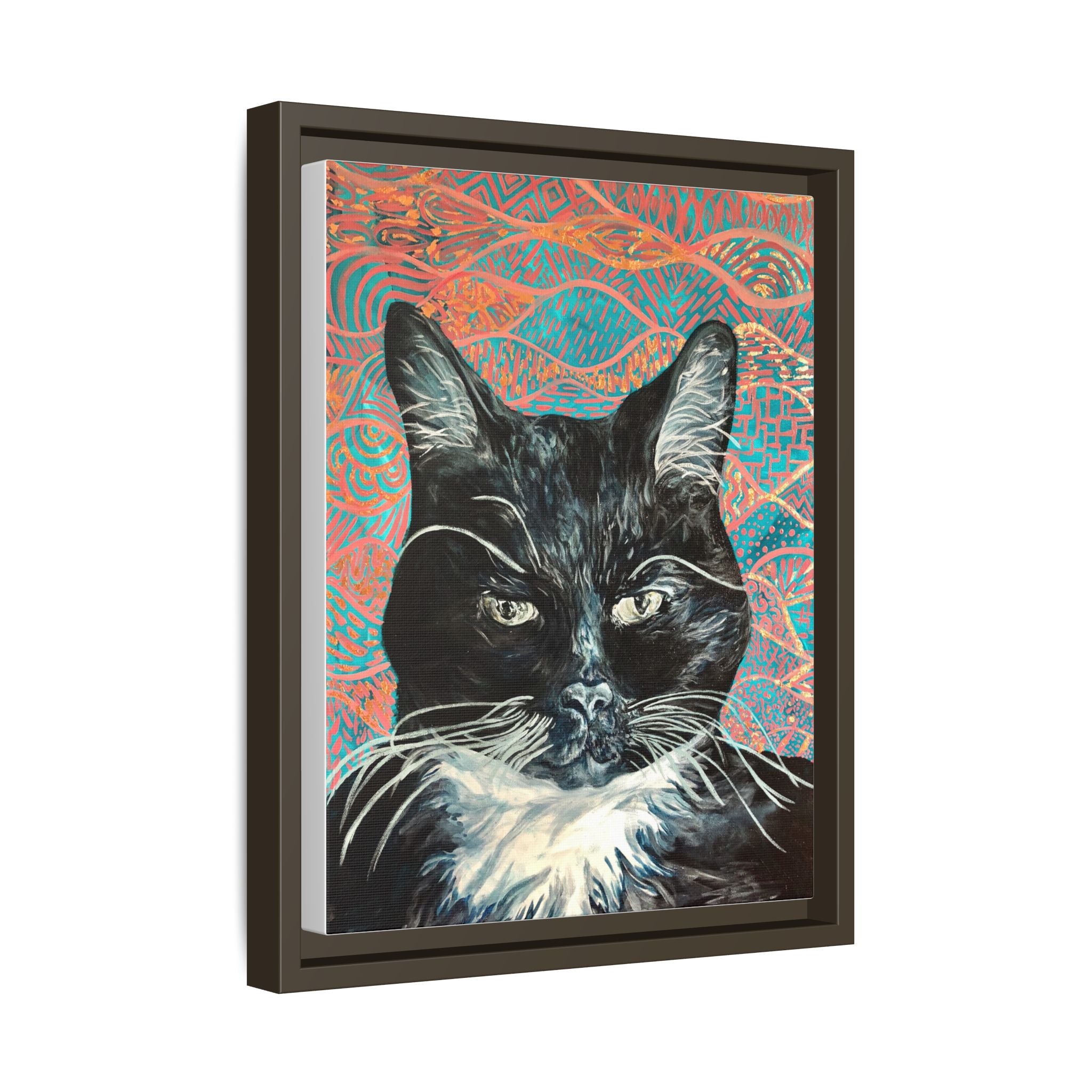 Black Cat Portrait Wall Art_ Framed Matte Canvas Cat Portrait