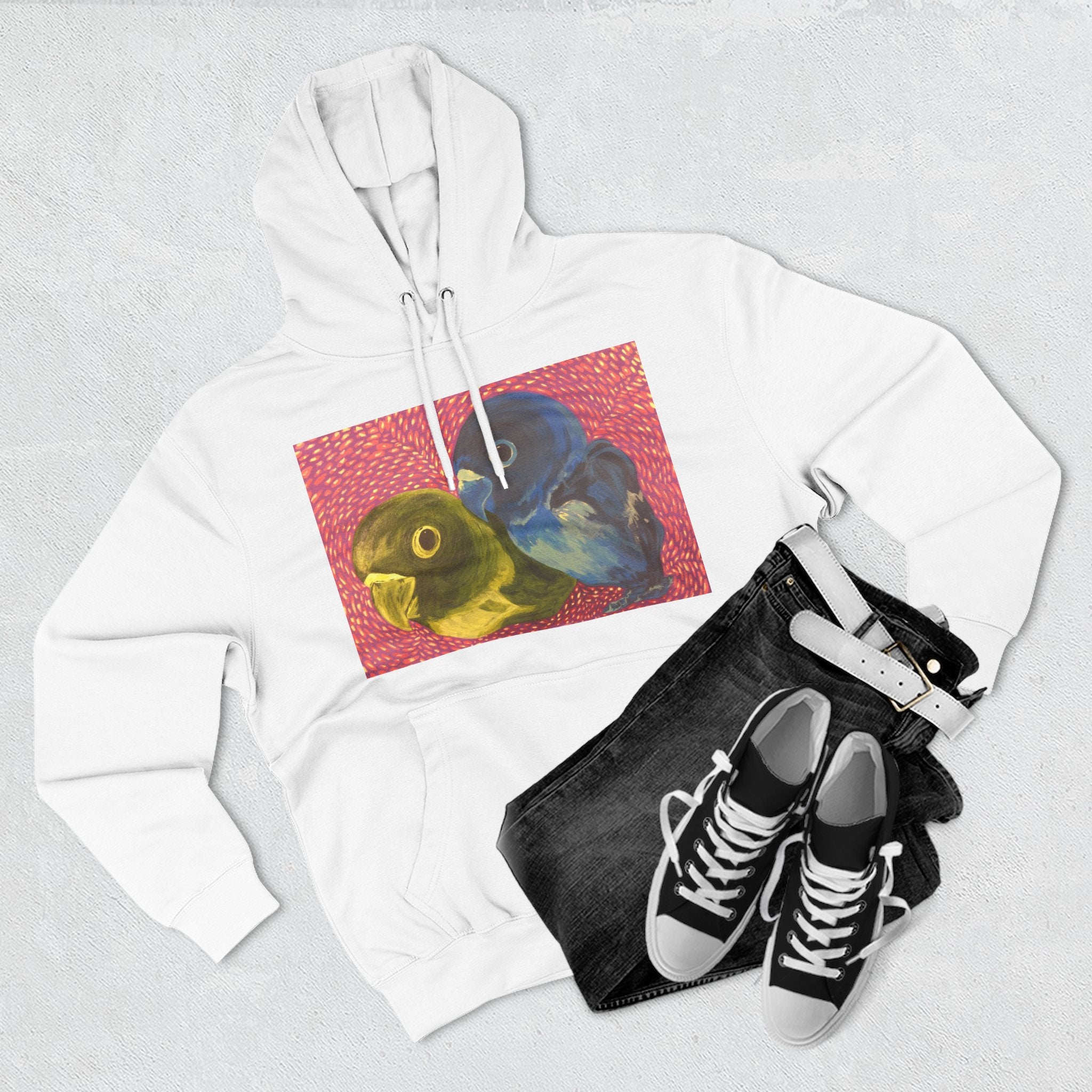 Parakeet Pop Art Hoodie — Colorful Budgie Bird Print Fleece Pullover