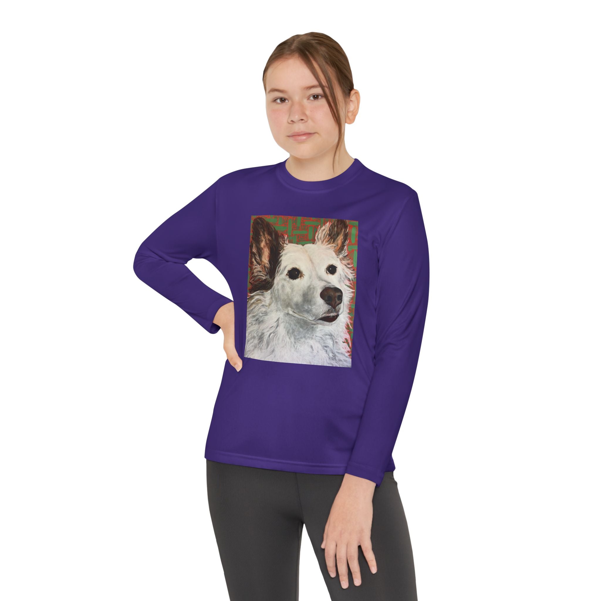 White Dog Portrait - Youth Long Sleeve Tee — White Dog Portrait Kids Shirt