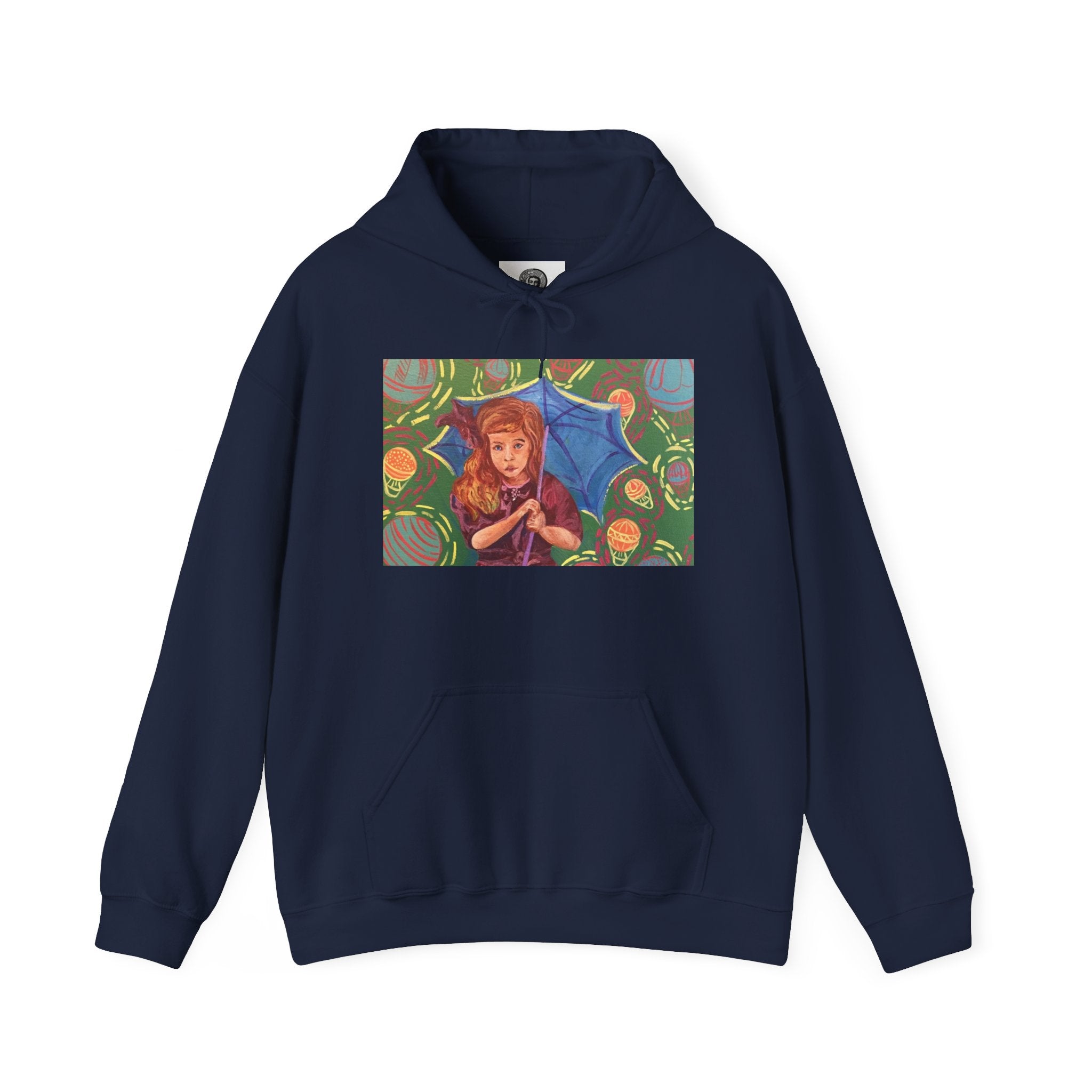 Vintage Girl with Umbrella Graphic Sweatshirt - Kids' Rainy Day Illustration Hoodie