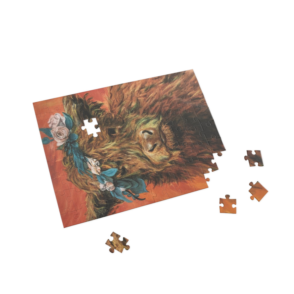 Highland Cow Floral Crown Puzzle — Scenic Animal Jigsaw (96–1000 pcs)
