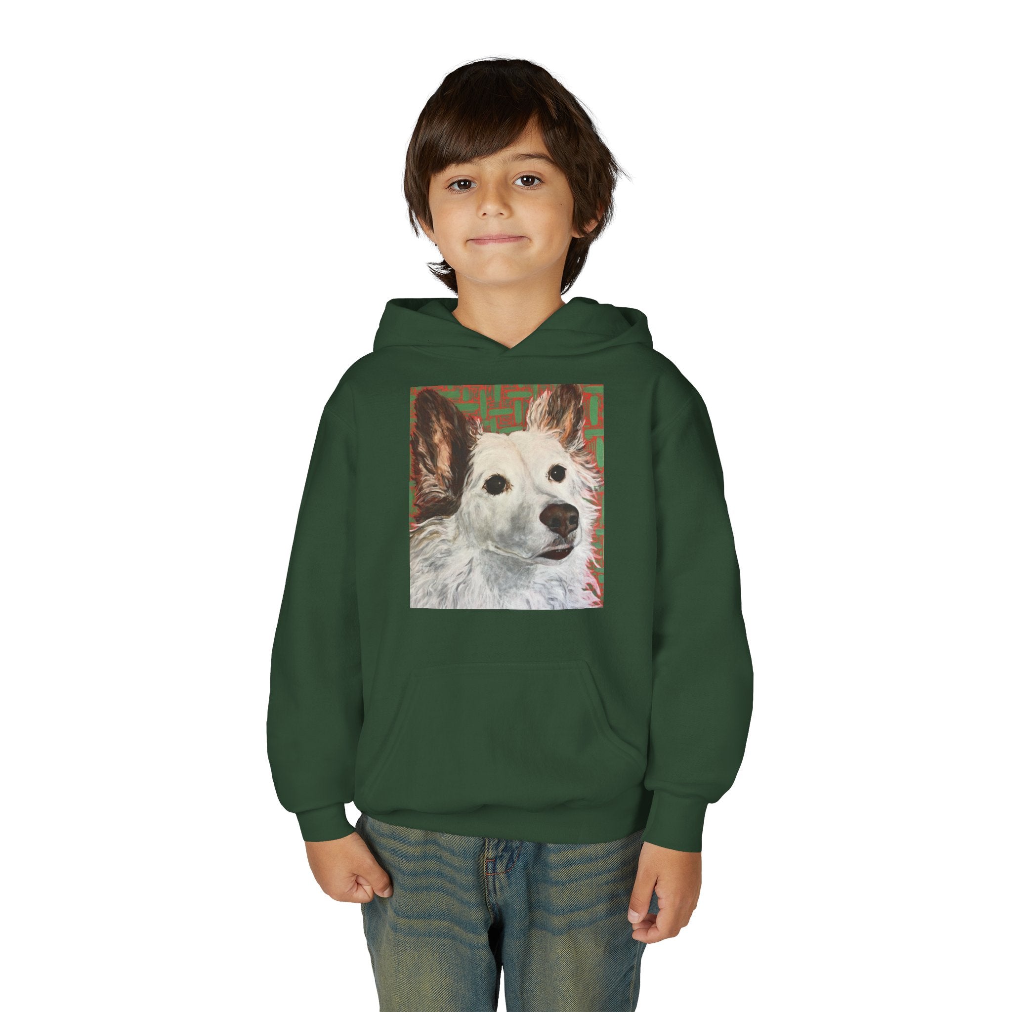 White Dog Portrait Hoodie —  Pullover for Kids