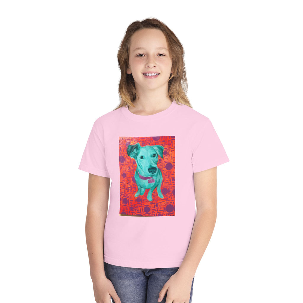 White Dog - Youth Tee — Colorful Pop-Art Puppy Graphic Kids T-Shirt
