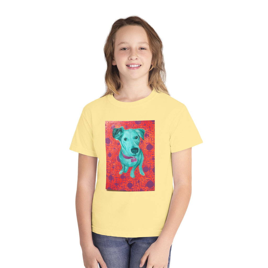 White Dog - Youth Tee — Colorful Pop-Art Puppy Graphic Kids T-Shirt