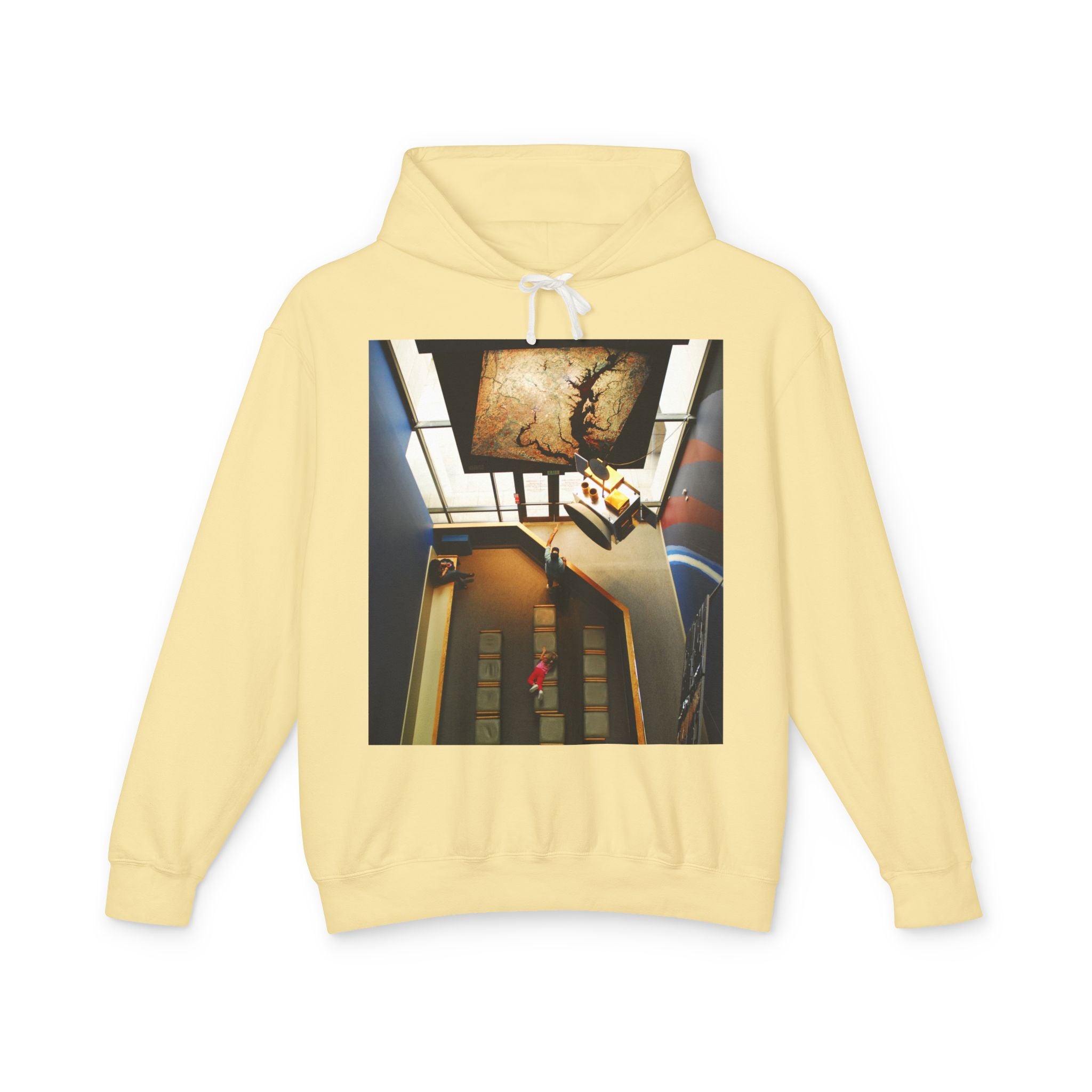 Air and Space - Surreal Stairwell Photo Hoodie — Vintage Elevator Art Pullover