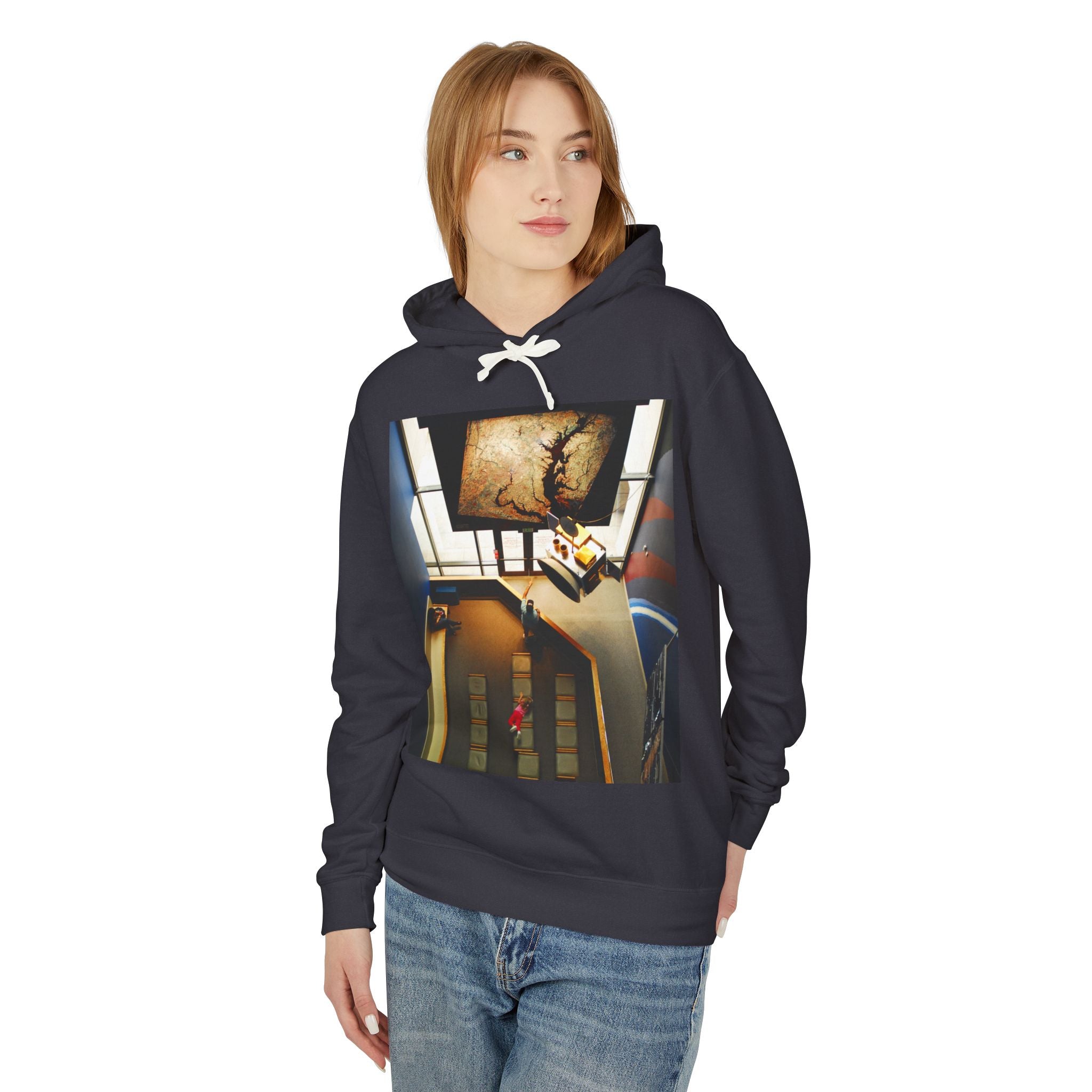 Air and Space - Surreal Stairwell Photo Hoodie — Vintage Elevator Art Pullover