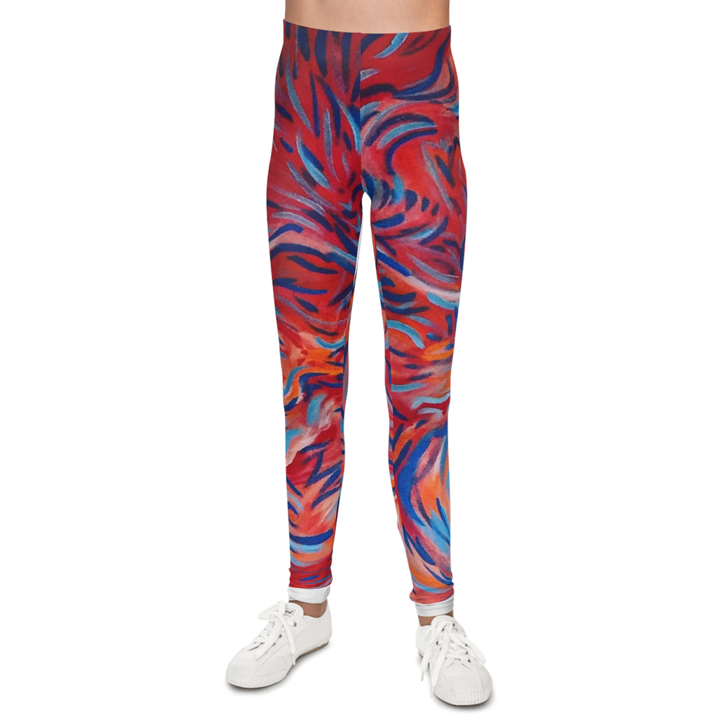 Abstract Flame Swirl - Youth Abstract Swirl Leggings — Colorful All-Over-Print Kids Activewear