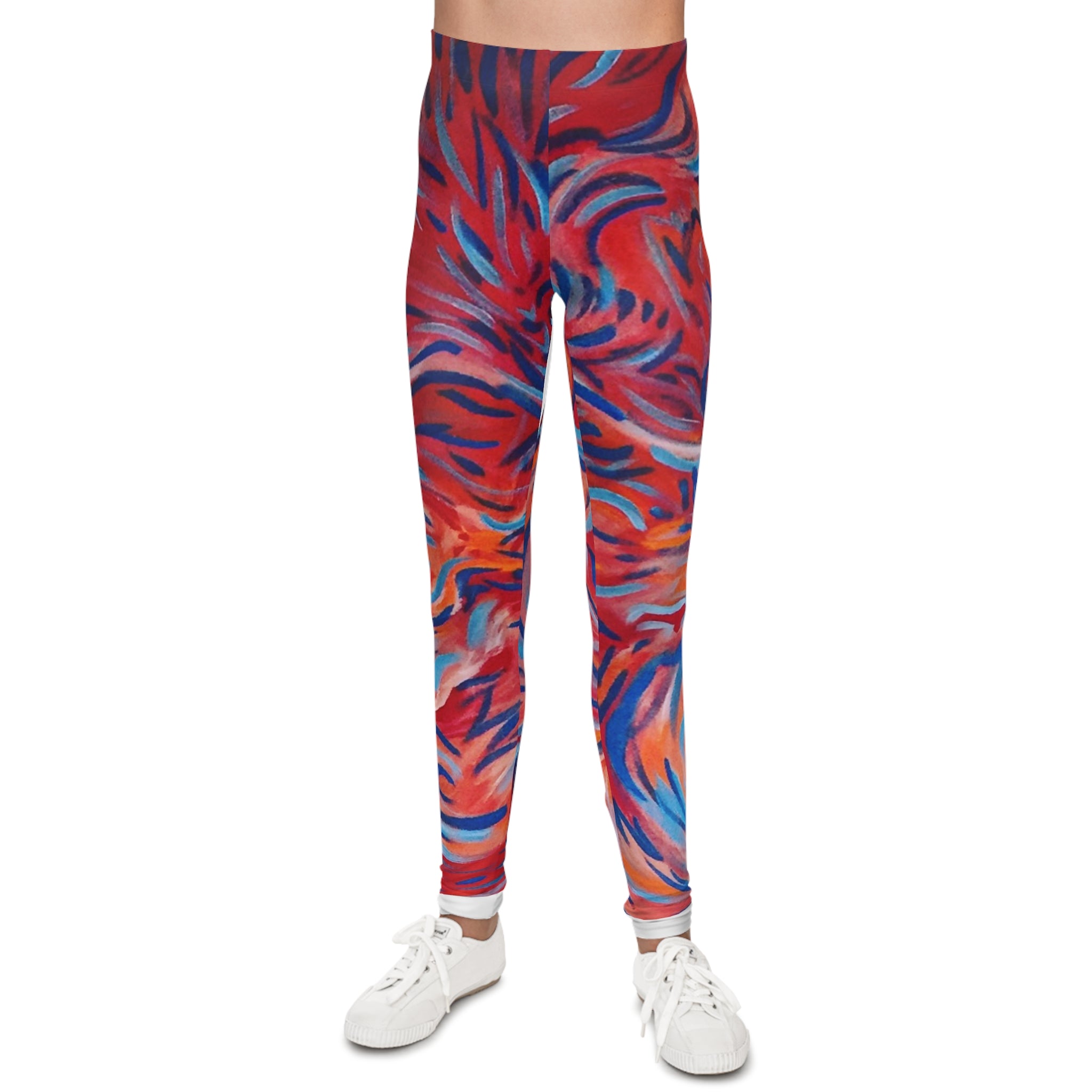 Abstract Flame Swirl - Youth Abstract Swirl Leggings — Colorful All-Over-Print Kids Activewear