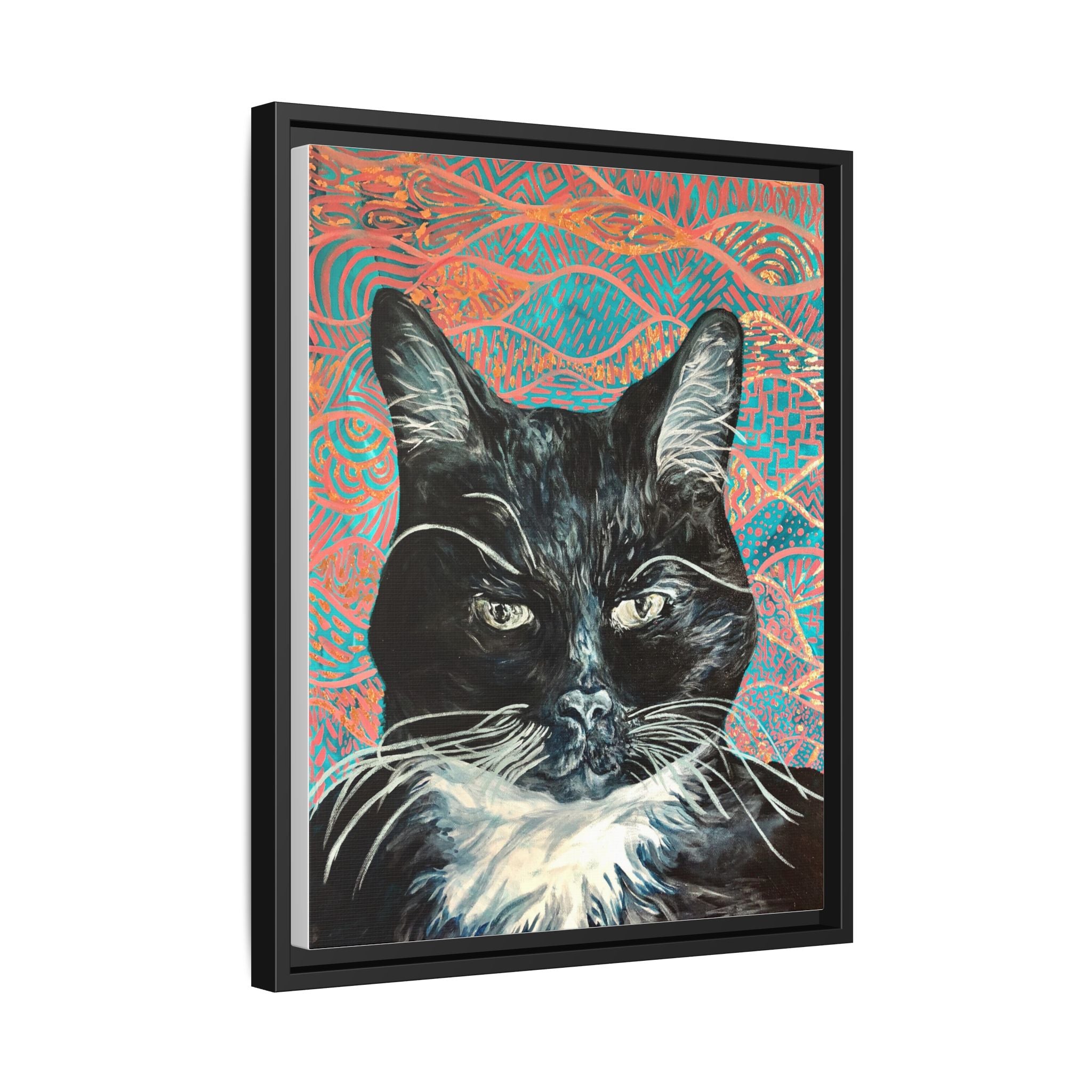 Black Cat Portrait Wall Art_ Framed Matte Canvas Cat Portrait