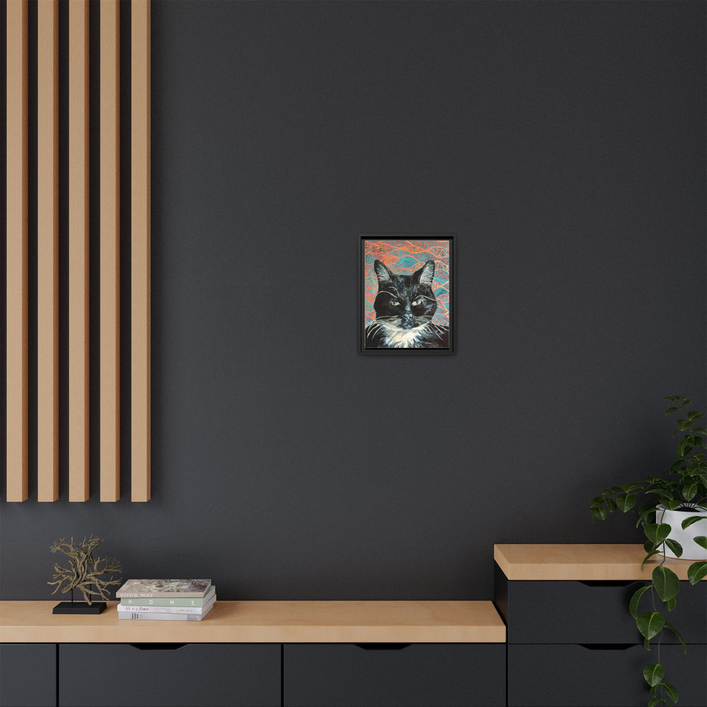 Black Cat Portrait Wall Art_ Framed Matte Canvas Cat Portrait