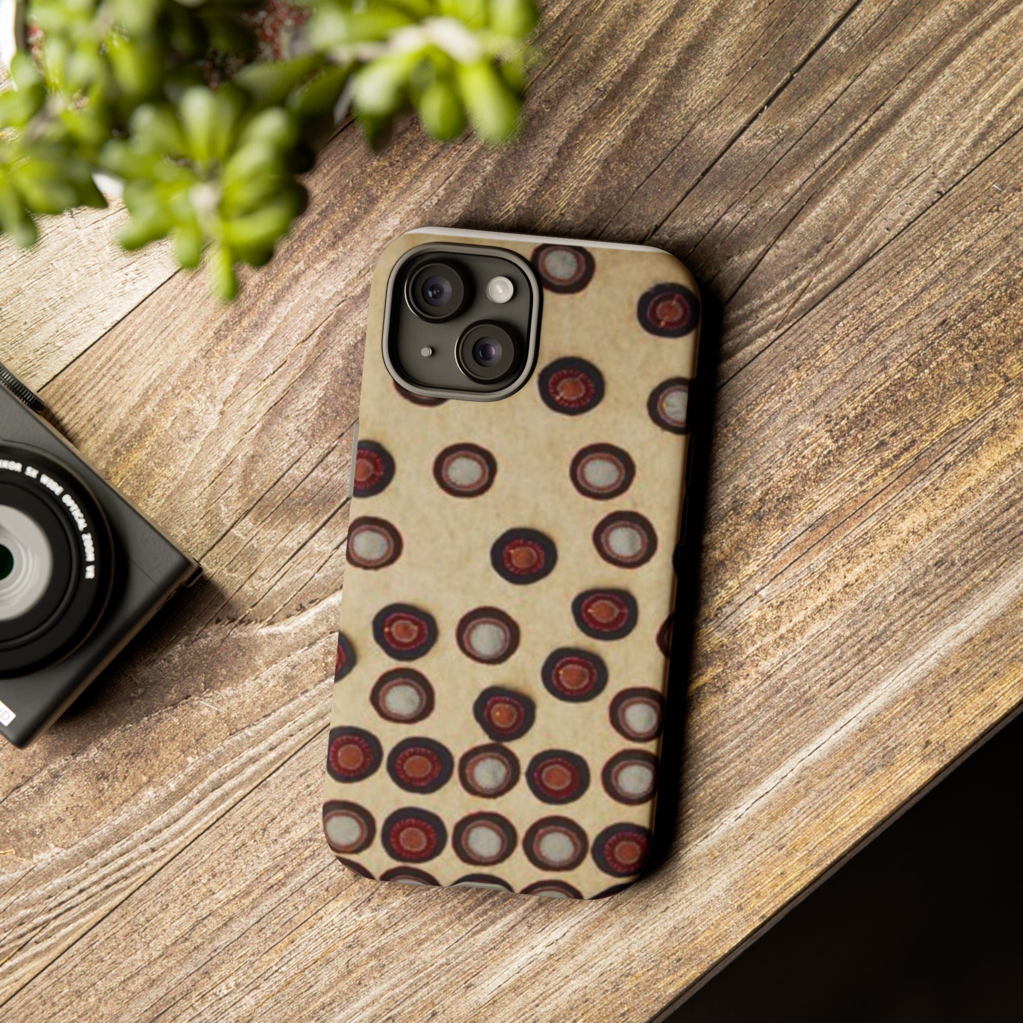 Penny Rug - Retro Dot Pattern Phone Case — Vintage Beige Circles Protective Cover