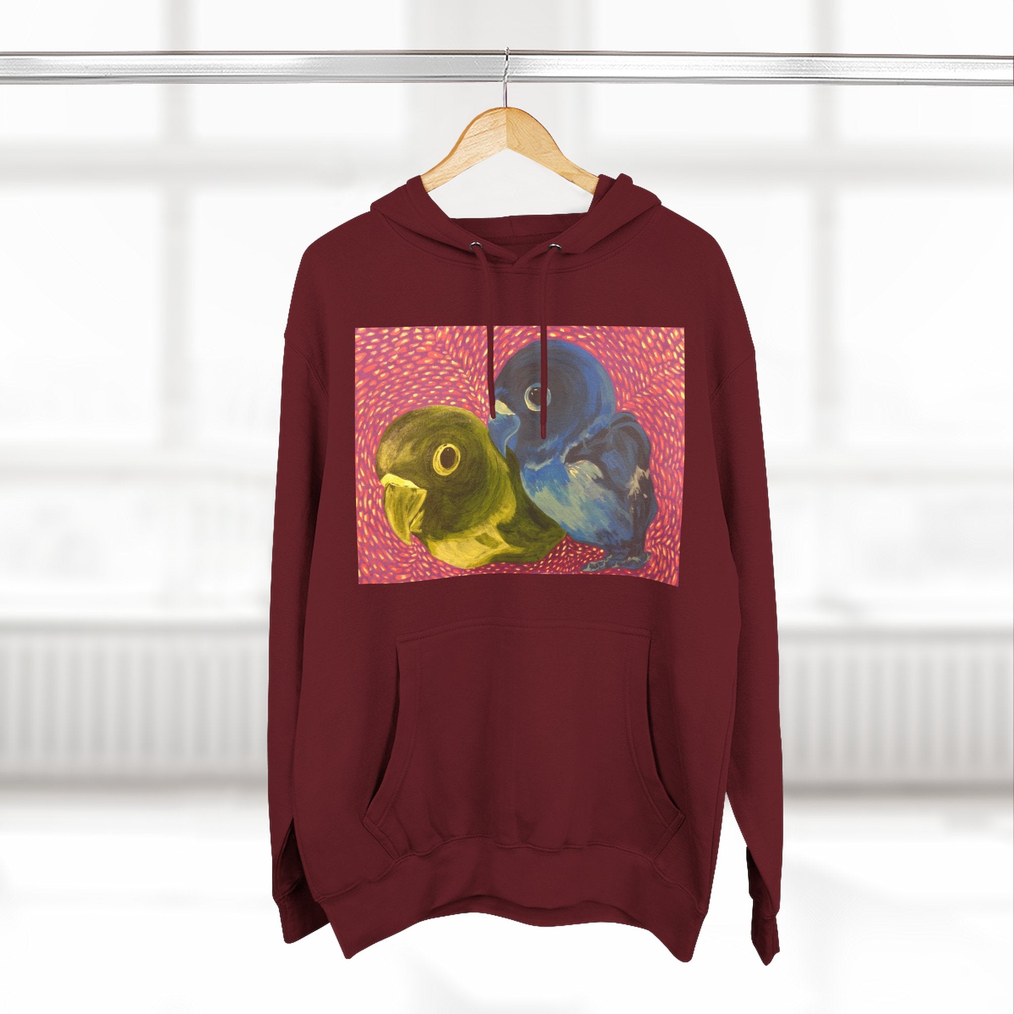 Parakeet Pop Art Hoodie — Colorful Budgie Bird Print Fleece Pullover