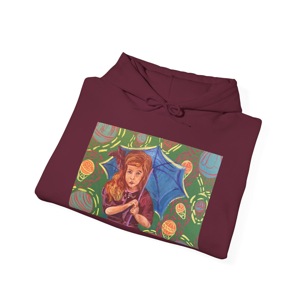 Vintage Girl with Umbrella Graphic Sweatshirt - Kids' Rainy Day Illustration Hoodie