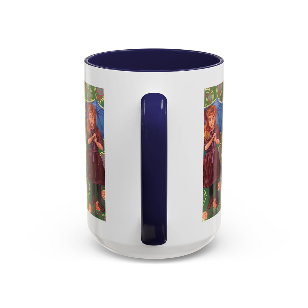 Vintage Girl with Umbrella Accent Coffee Mug — Whimsical Rainy-Day Art Gift (11/15 oz)