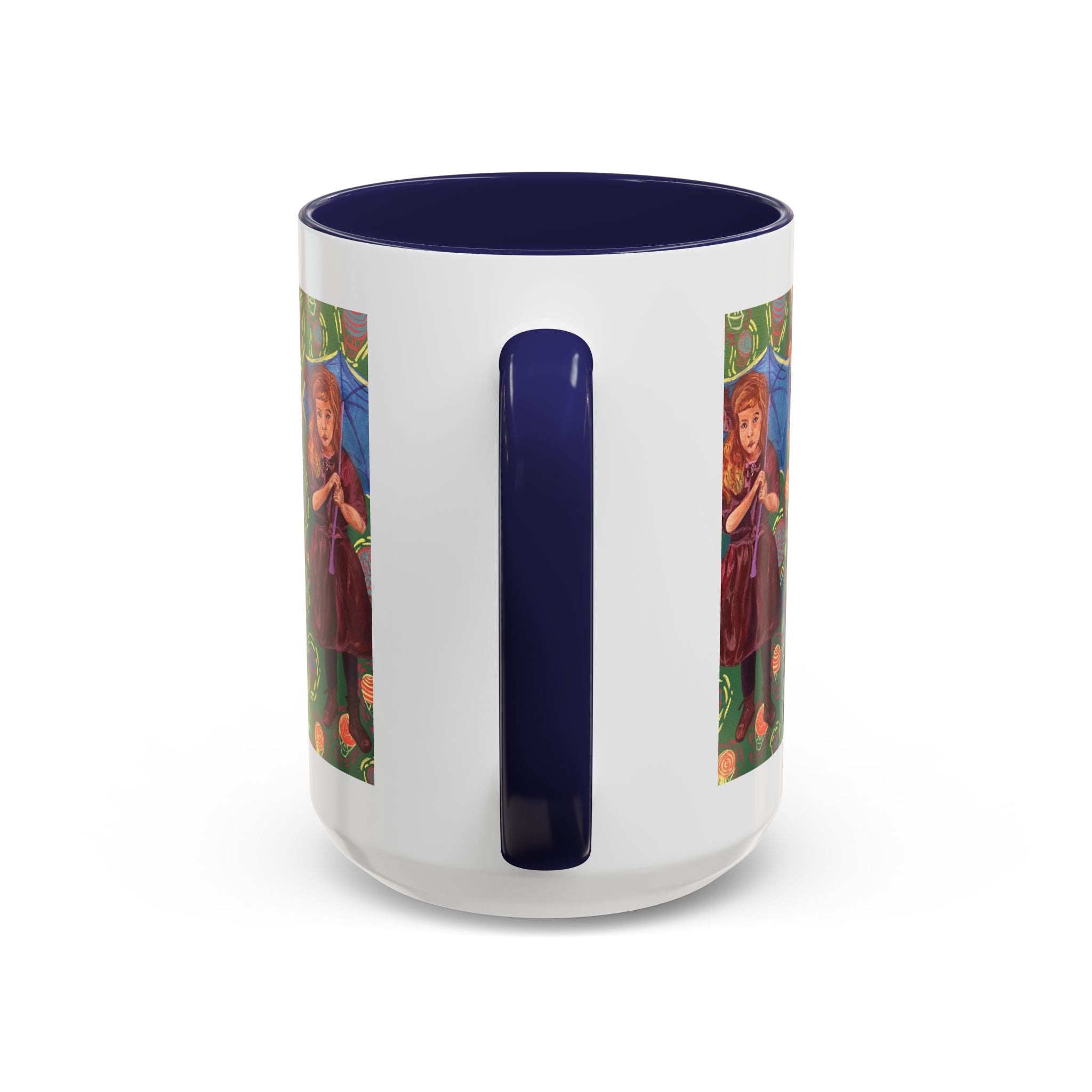 Vintage Girl with Umbrella Accent Coffee Mug — Whimsical Rainy-Day Art Gift (11/15 oz)
